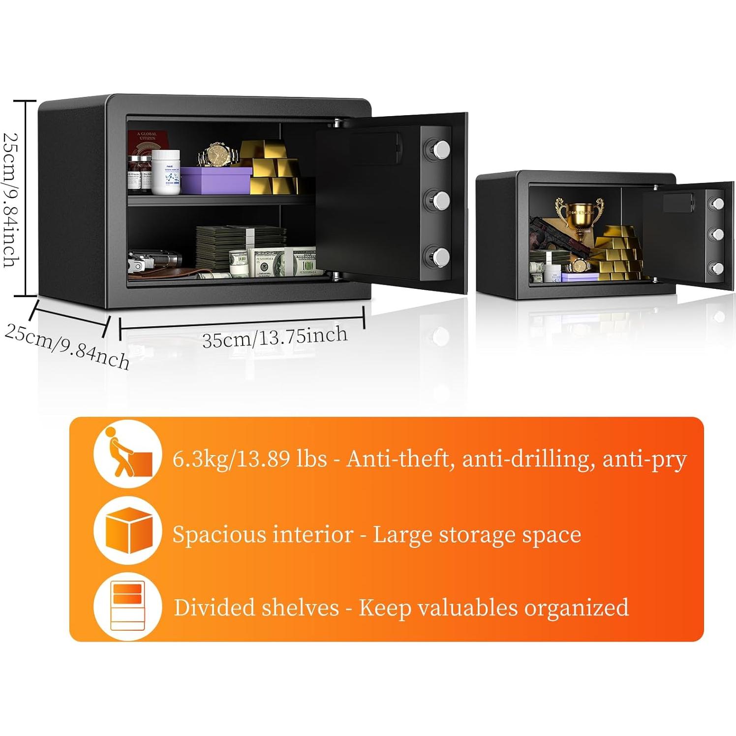 Caja Fuerte Digital WASJOYE 1.2 Pies Cúbicos con Alarma