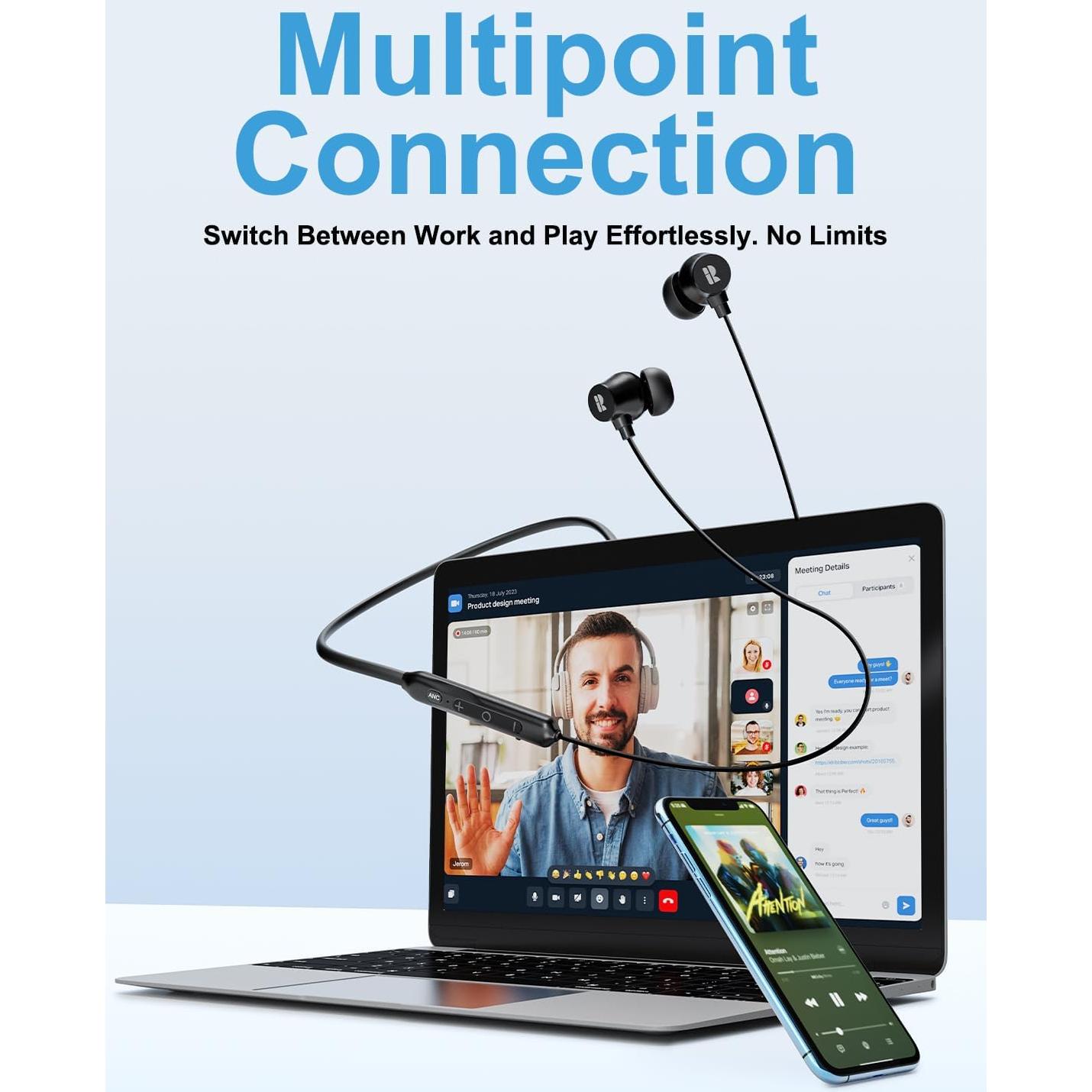 Auriculares Bluetooth Rythflo WH04 In Ear ANC 60h 3 Micrófonos