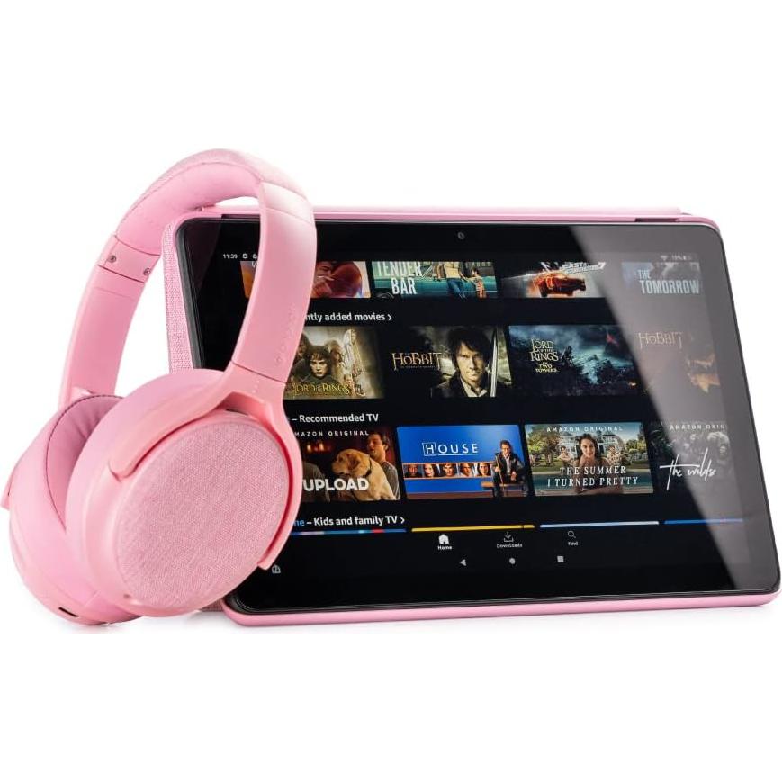 Made for Amazon, Active Noise Cancelling Bluetooth Headphones with Built-in Microphone | Pink