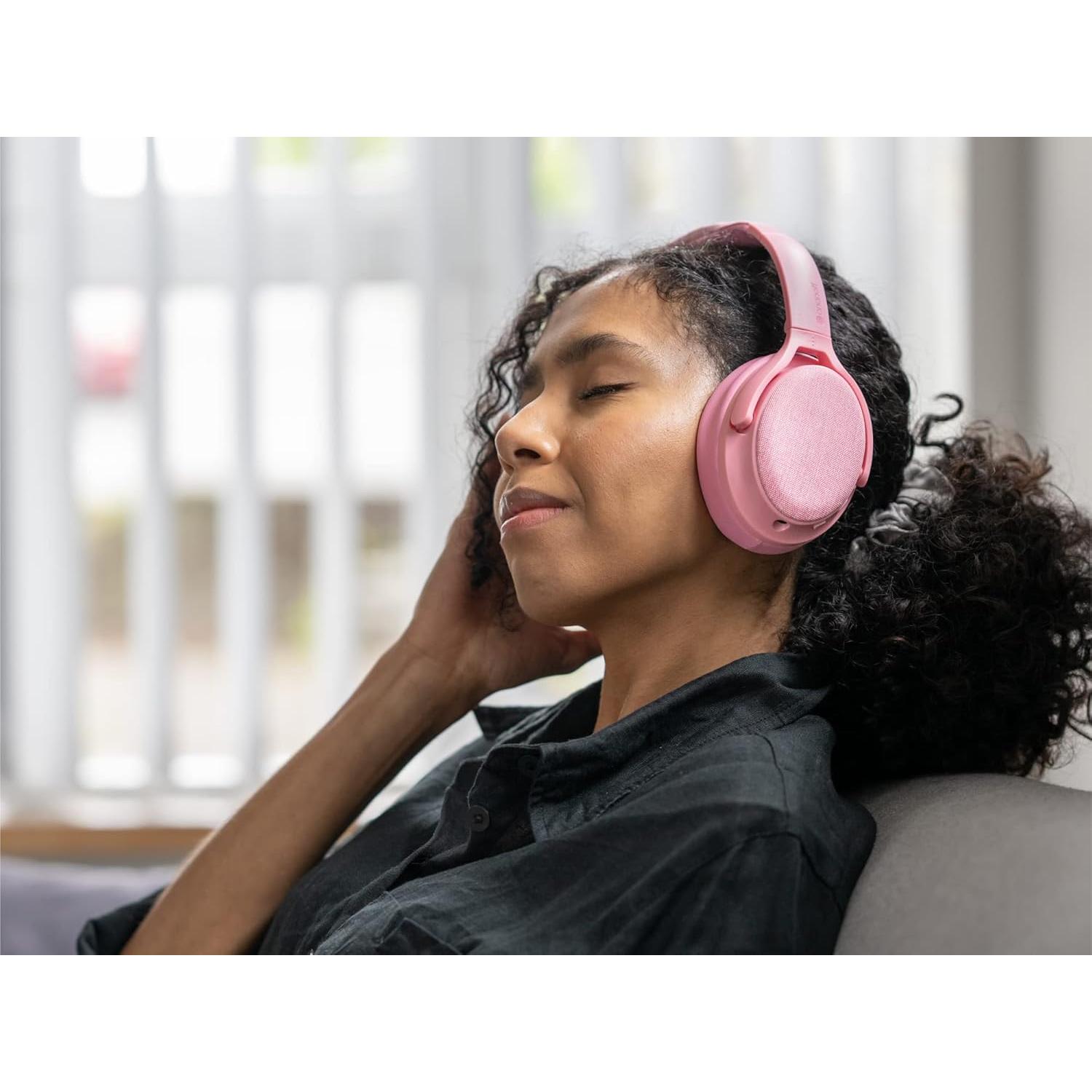Made for Amazon, Active Noise Cancelling Bluetooth Headphones with Built-in Microphone | Pink