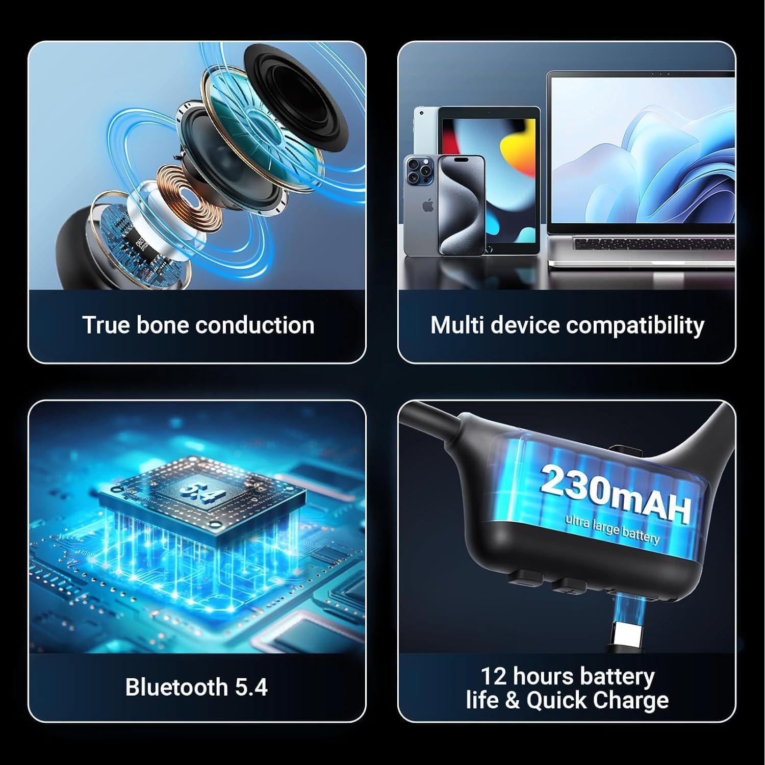 Auriculares Bluetooth Conducción Ósea SUNGDOGIN Gris-Negro