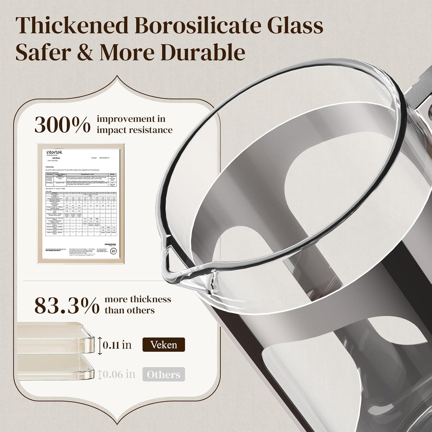 Cafetera Prensa Francesa Veken 1008ml Vidrio Borosilicato