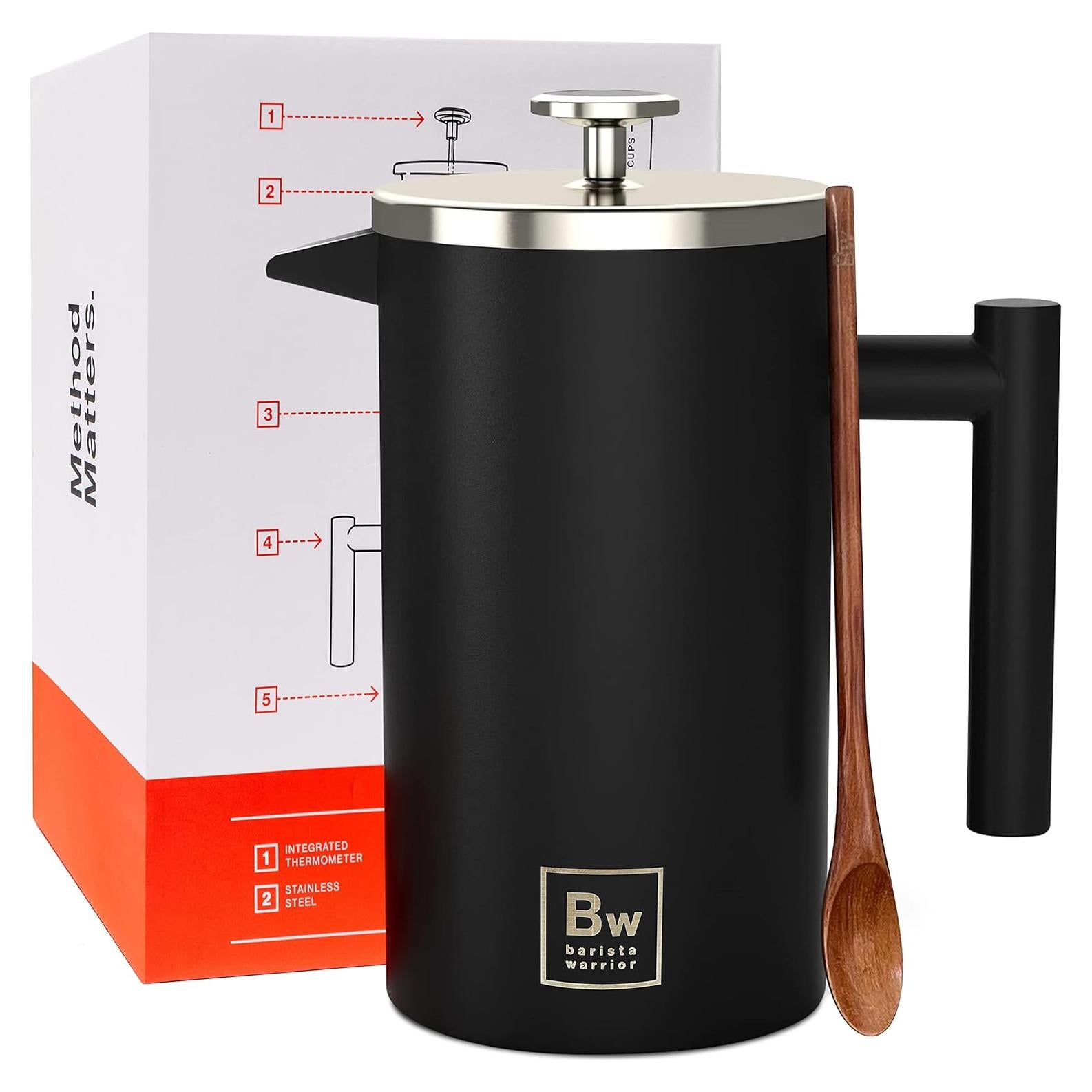 Prensa Francesa Barista Warrior 1L con Termómetro Aislada Negra