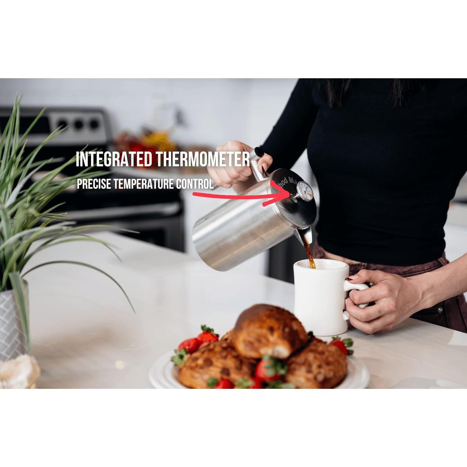 Prensa Francesa Barista Warrior 1L con Termómetro Aislada Negra