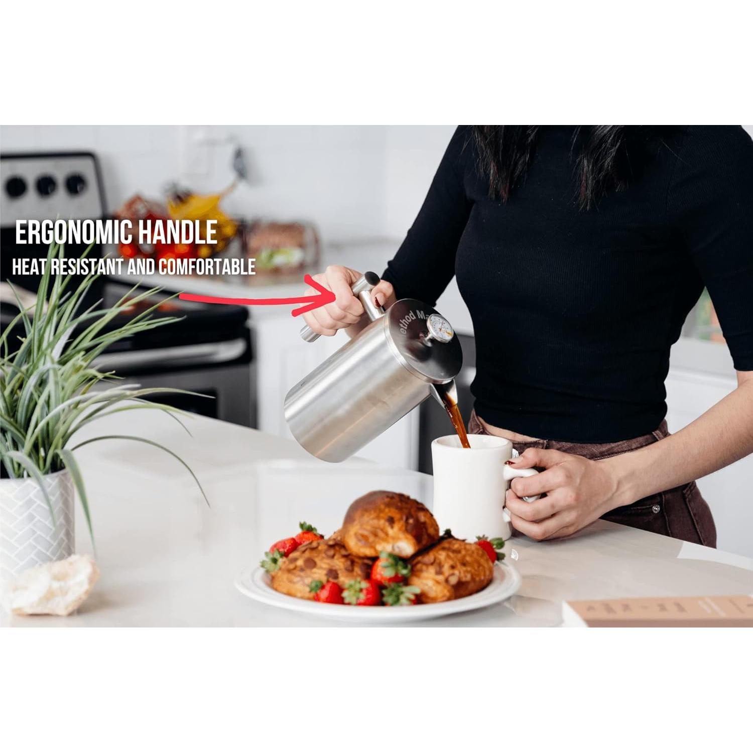 Prensa Francesa Barista Warrior 1L con Termómetro Aislada Negra