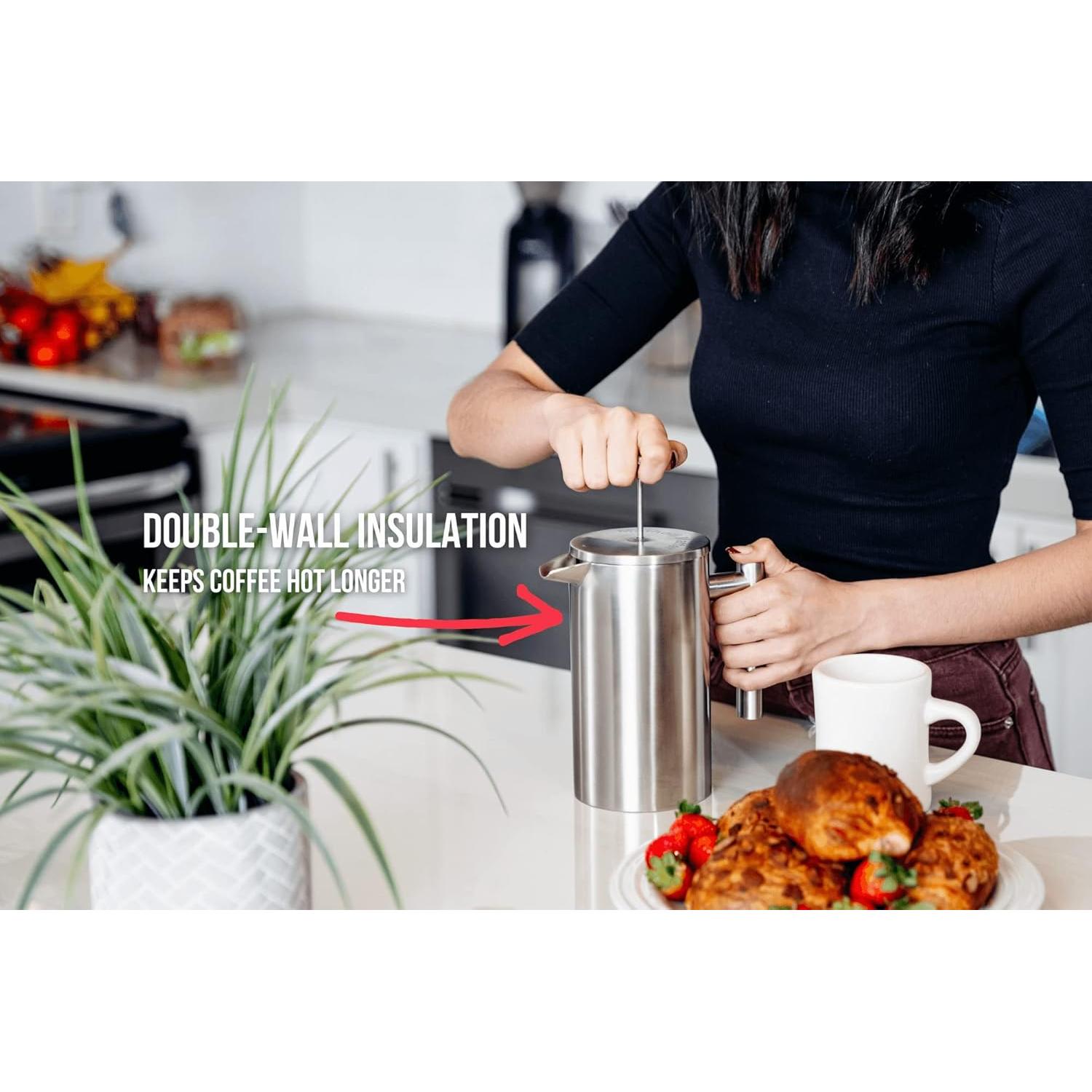 Prensa Francesa Barista Warrior 1L con Termómetro Aislada Negra