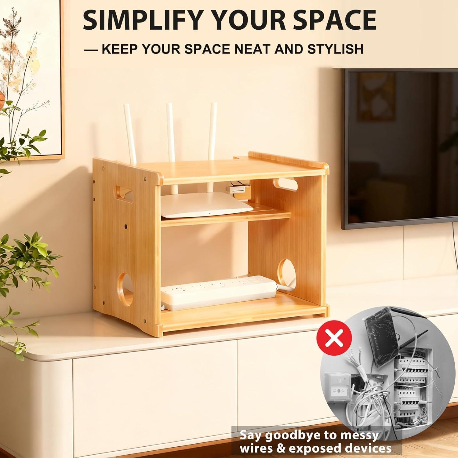 Caja Oculta para Router WiFi Fullin de Bambú 37.5x28.5cm