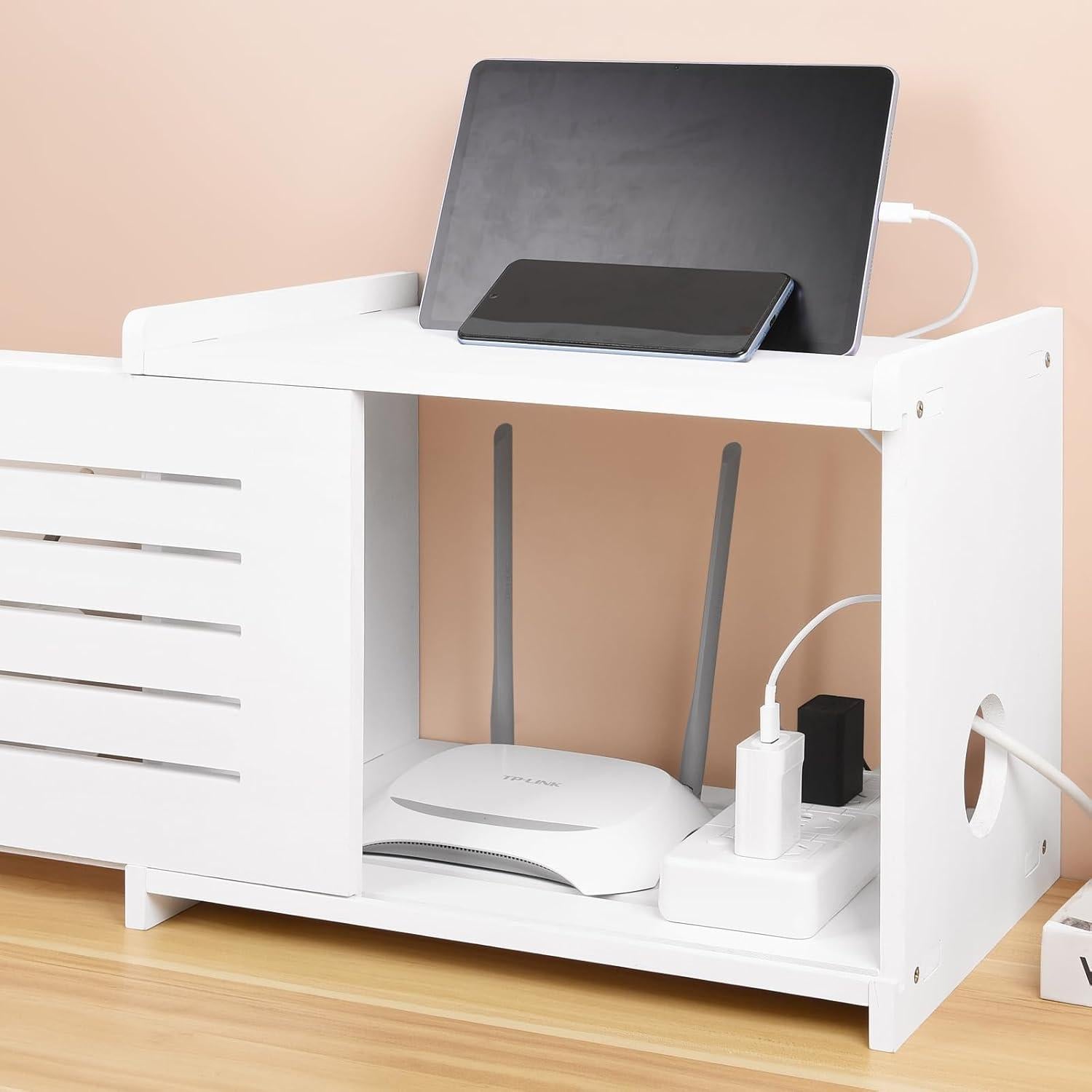 Estante de Madera BEARUT para Router y Proyector Blanco