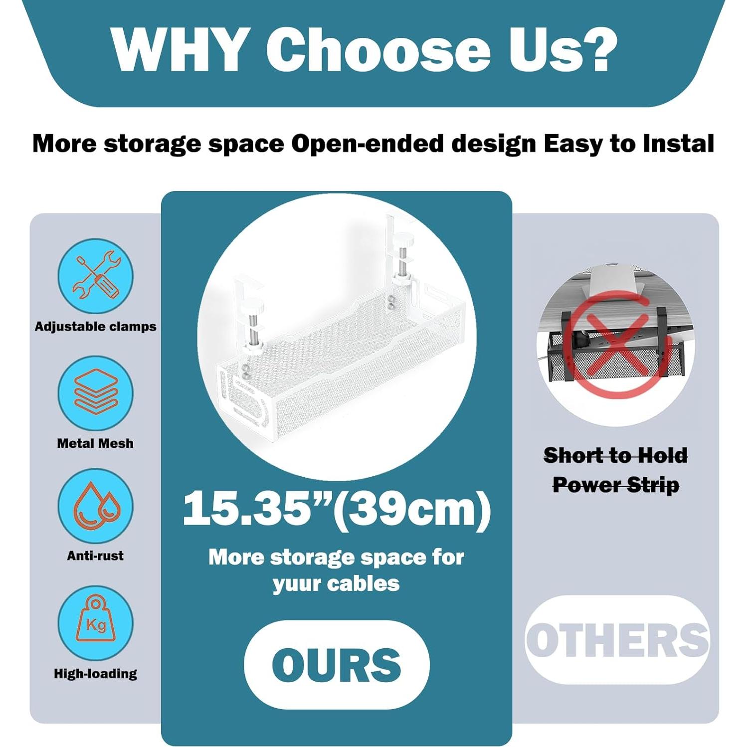 Bandeja de Gestión de Cables Yukkkk 40x12cm Blanco