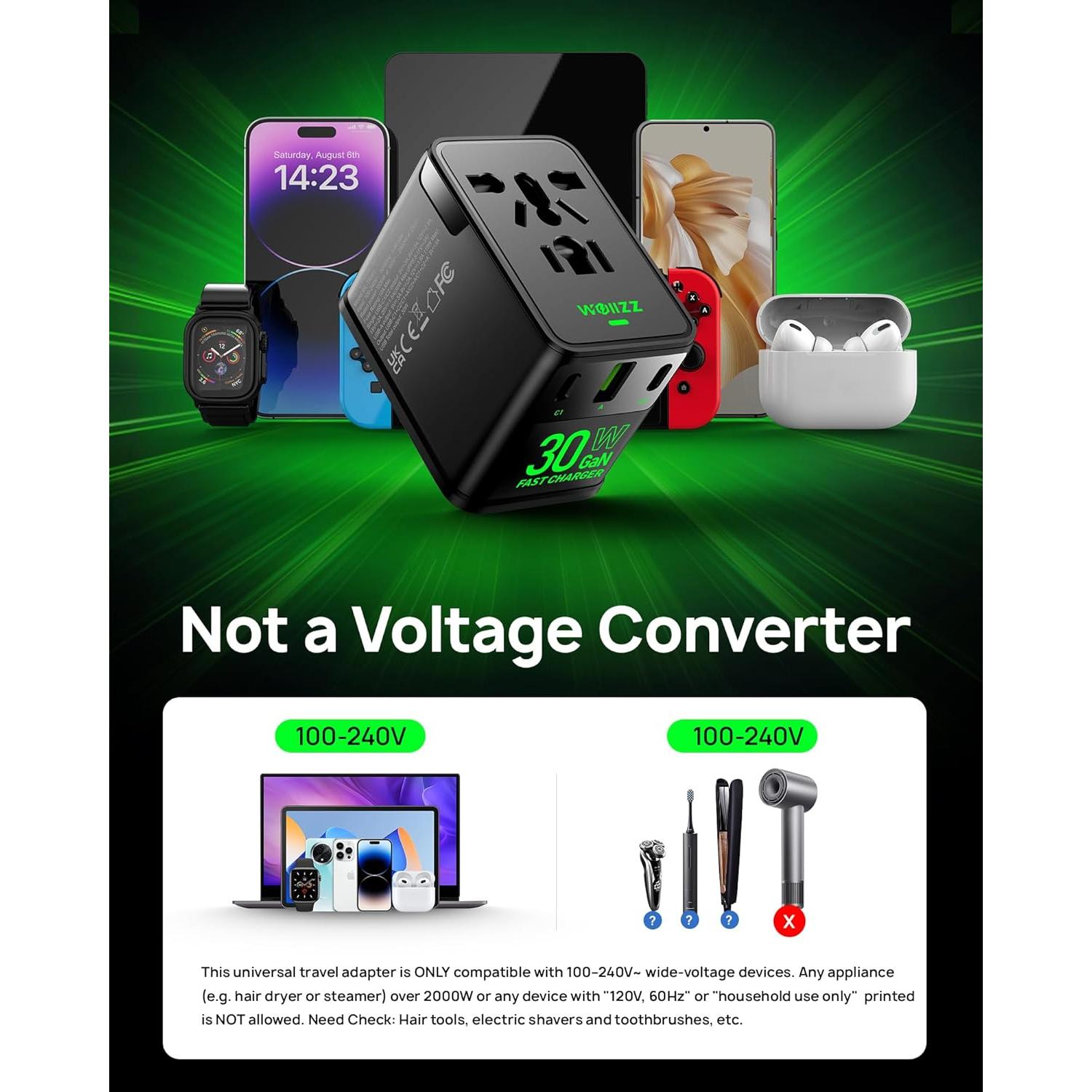 Adaptador de Viaje Universal Wollzz 30W con 4 Puertos