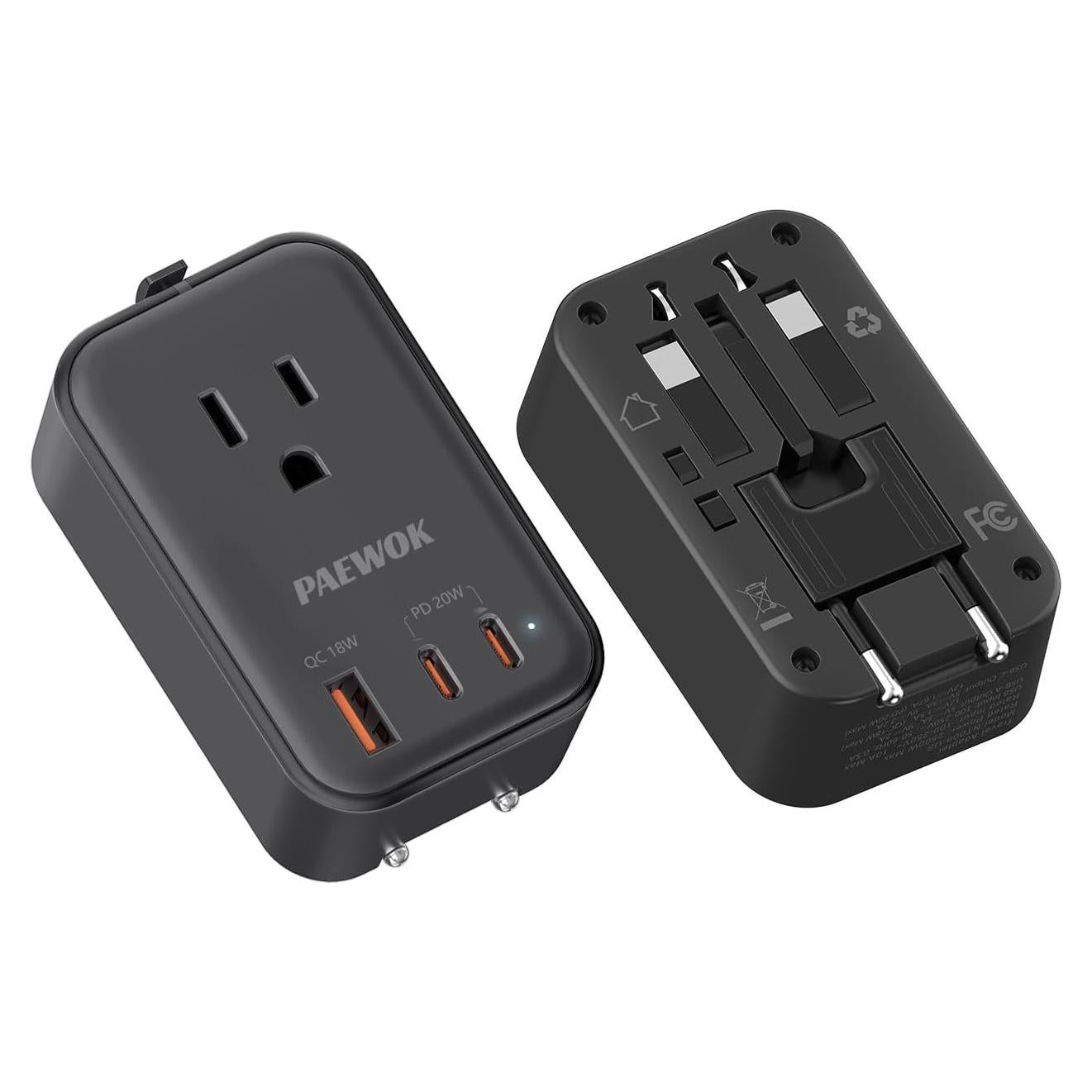 Adaptador de Viaje Universal PAEWOK NT009, Carga Rápida USB-C