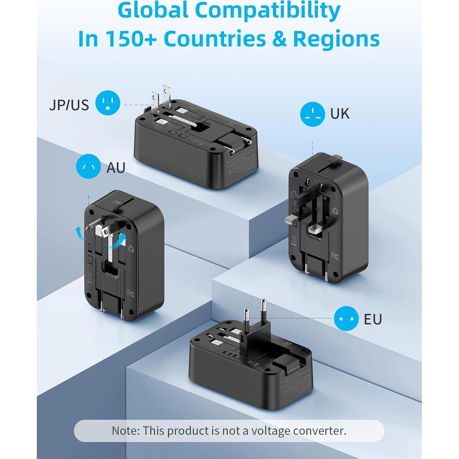 Adaptador de Viaje Universal PAEWOK NT009, Carga Rápida USB-C