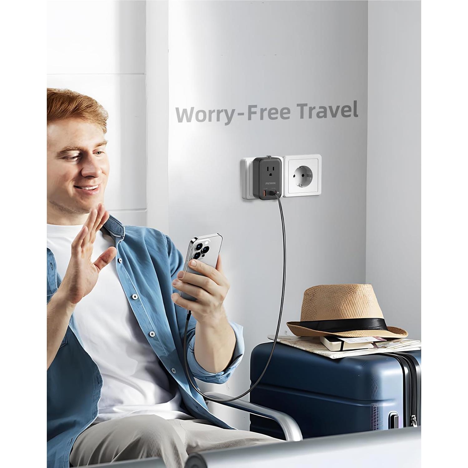 Adaptador de Viaje Universal PAEWOK NT009, Carga Rápida USB-C