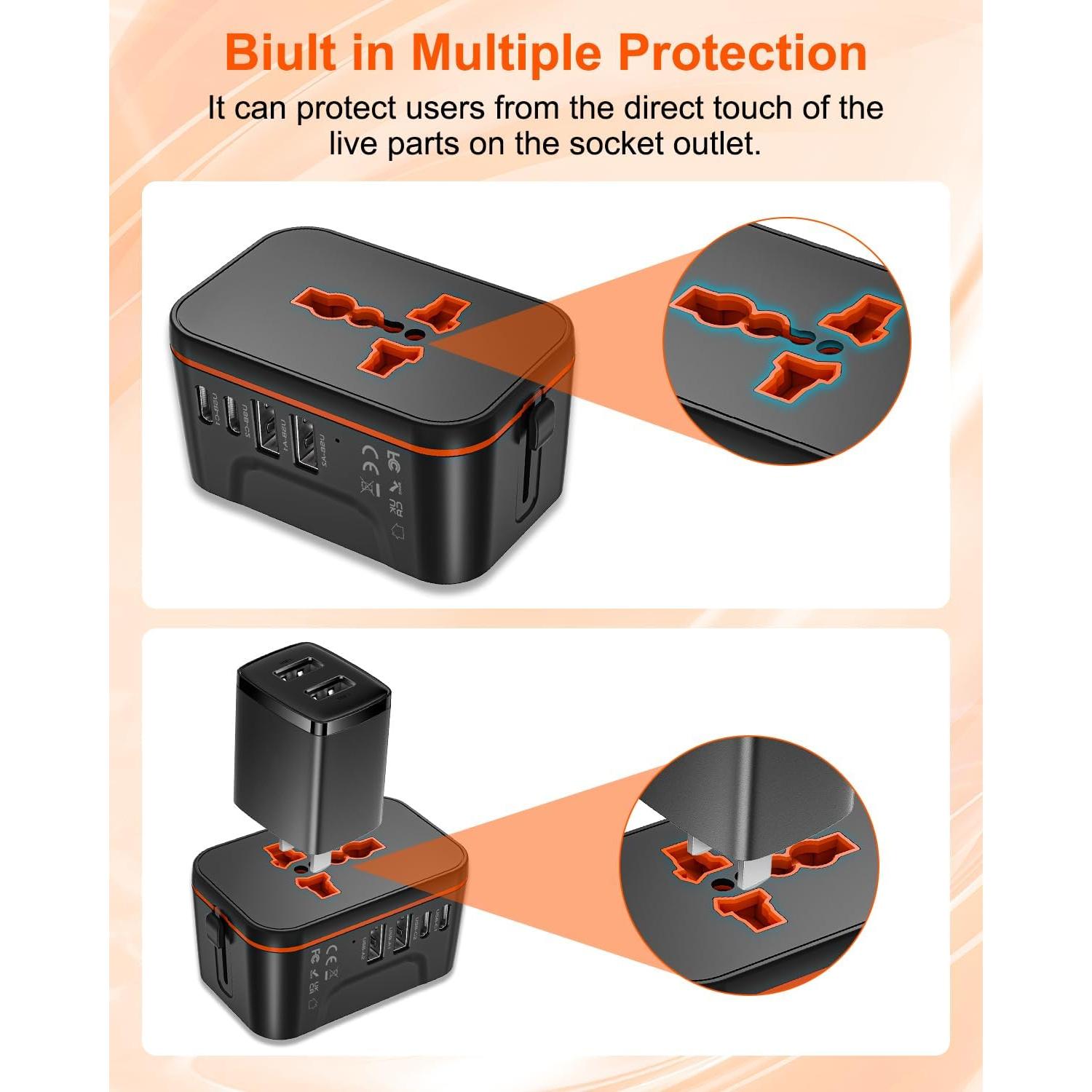 Adaptador de Viaje Universal Shenzhen HHT205 con 2 USB-C y 2 USB-A