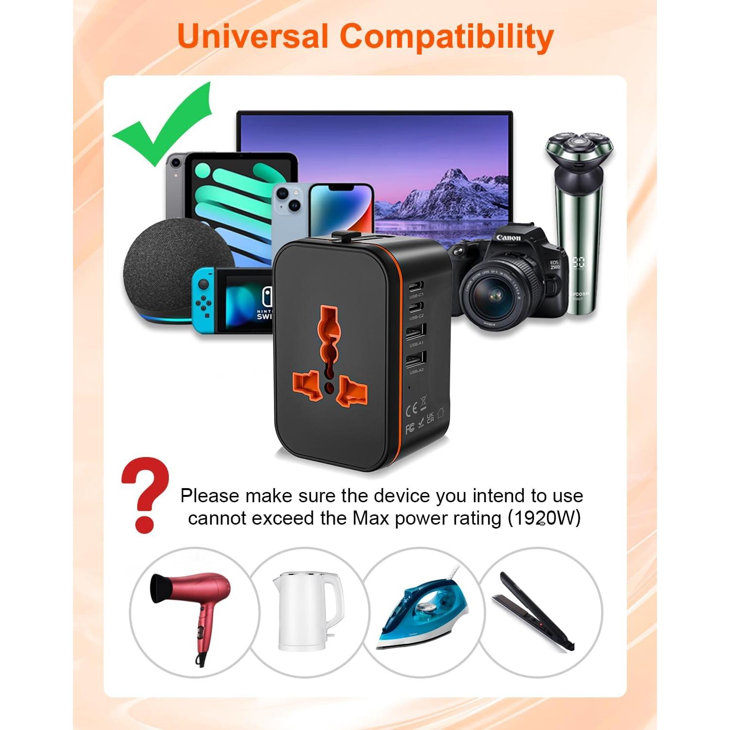 Adaptador de Viaje Universal Shenzhen HHT205 con 2 USB-C y 2 USB-A