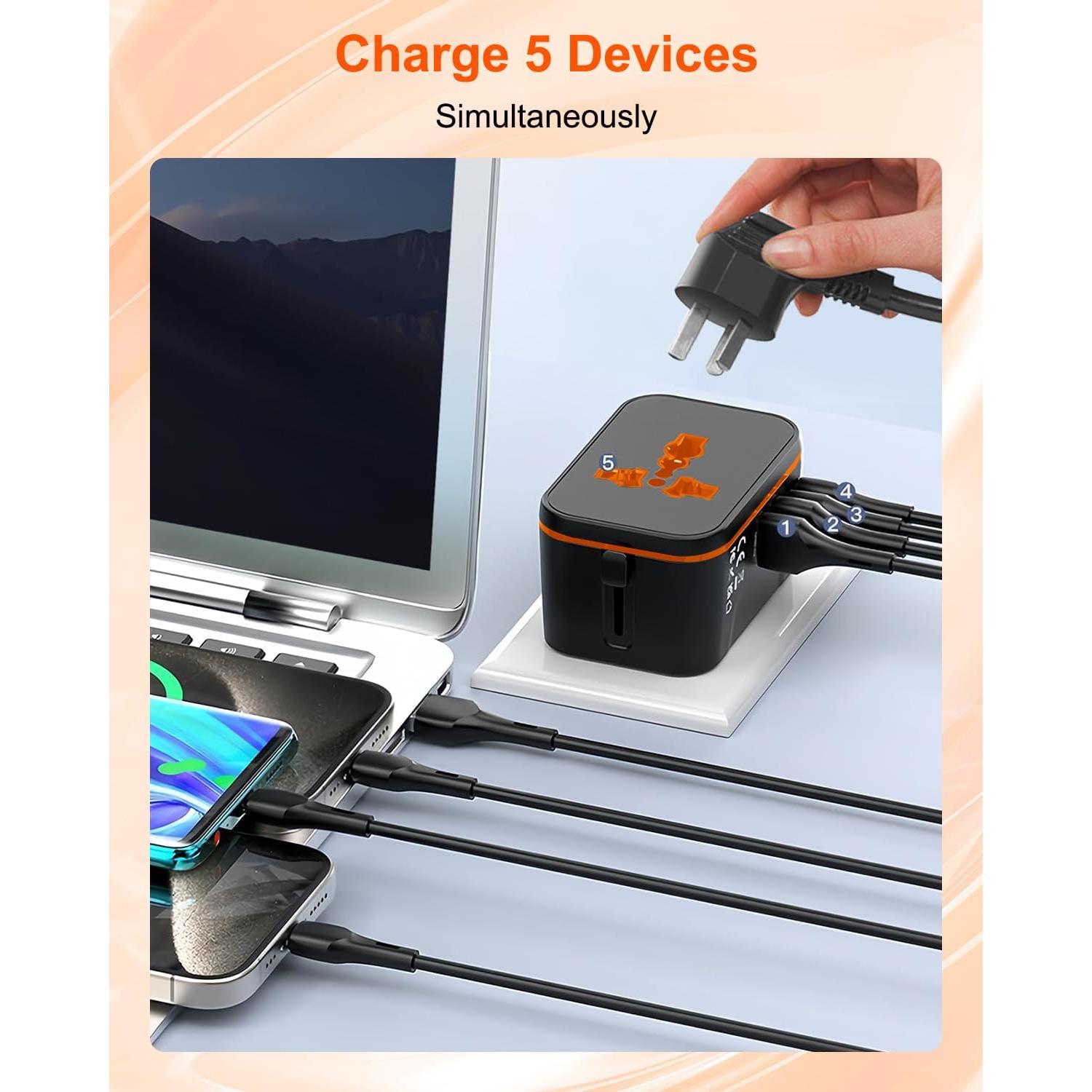 Adaptador de Viaje Universal Shenzhen HHT205 con 2 USB-C y 2 USB-A