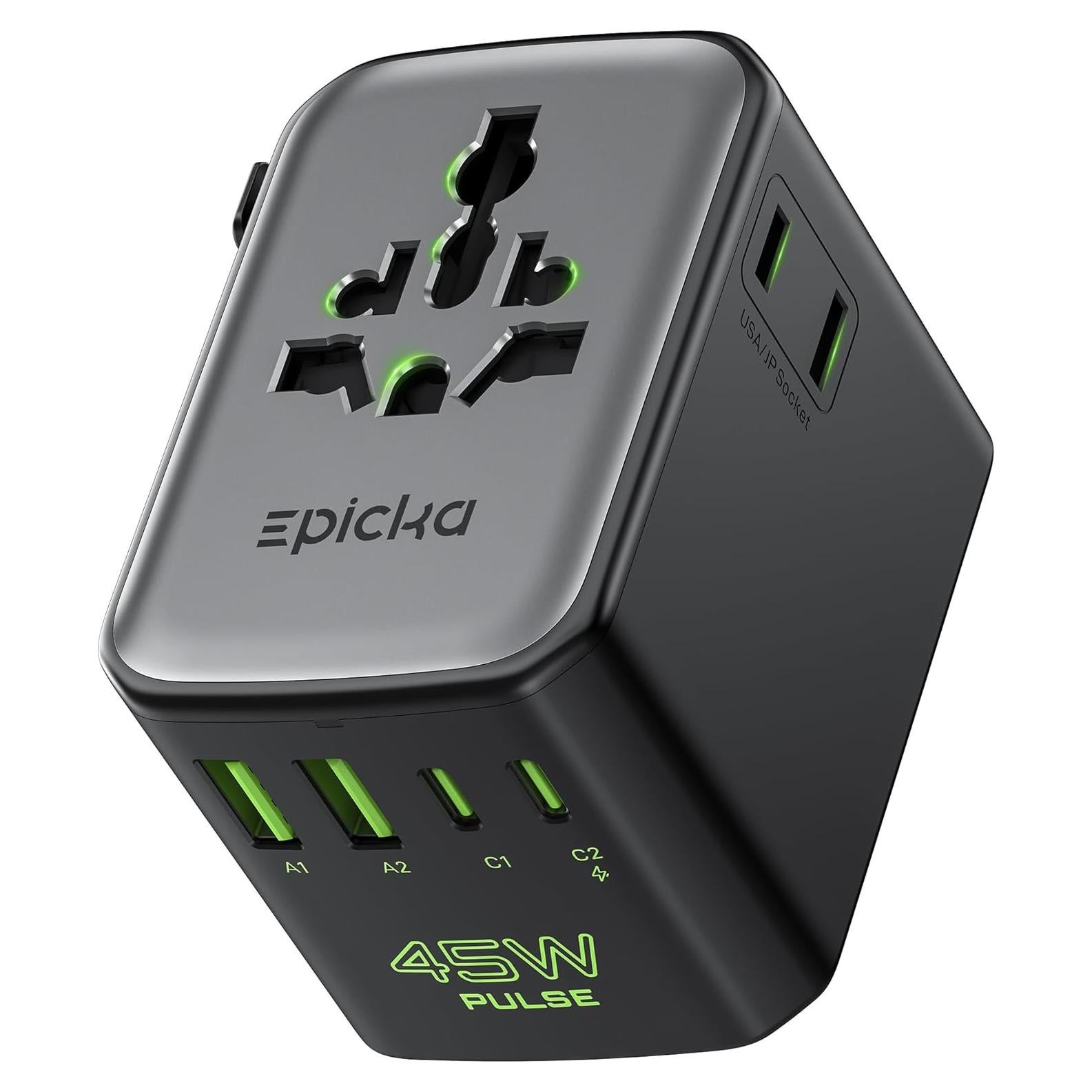 Adaptador de corriente internacional Epicka Pulse Duo 45W 6-en-1