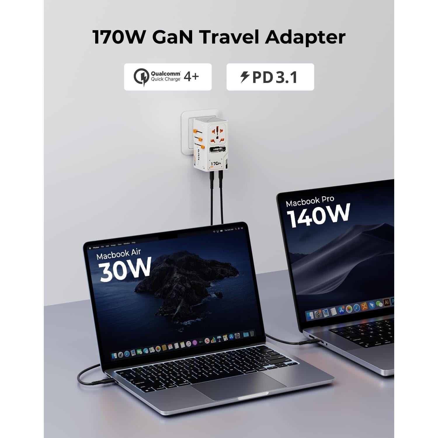 Adaptador de Viaje Universal 170W GaN VisaPro con 4 Puertos