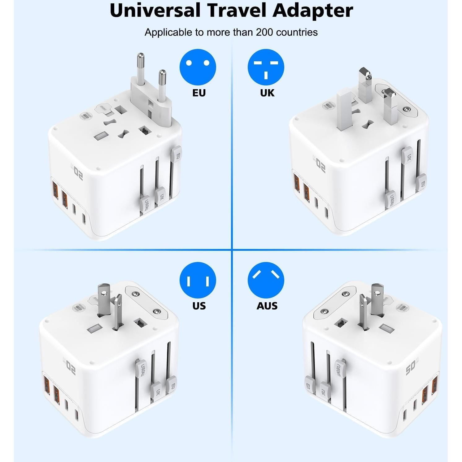 Adaptador de Viaje Universal 20W DONGGUAN 2 Puertos USB-C y A