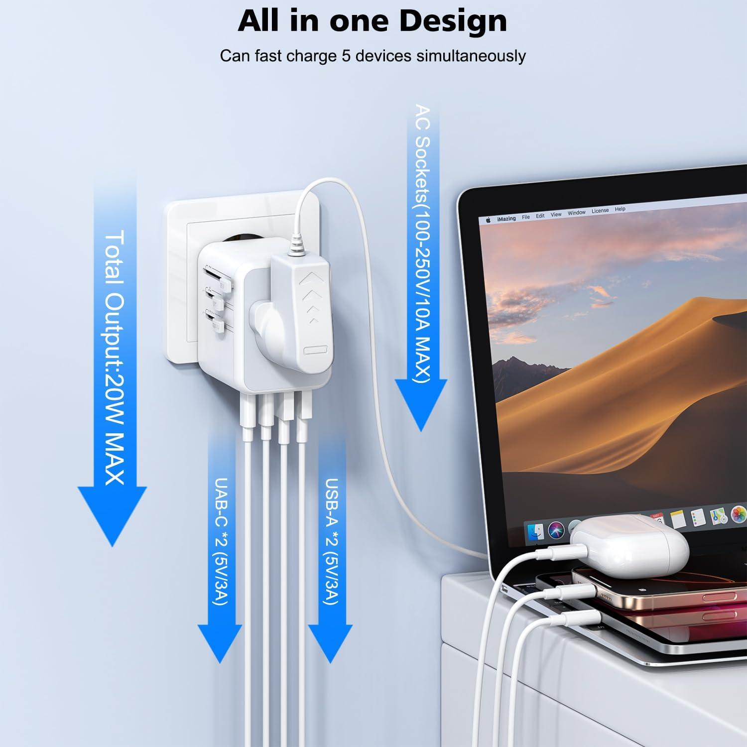 Adaptador de Viaje Universal 20W DONGGUAN 2 Puertos USB-C y A