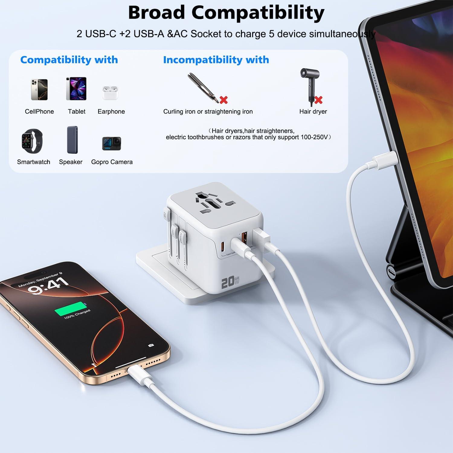 Adaptador de Viaje Universal 20W DONGGUAN 2 Puertos USB-C y A
