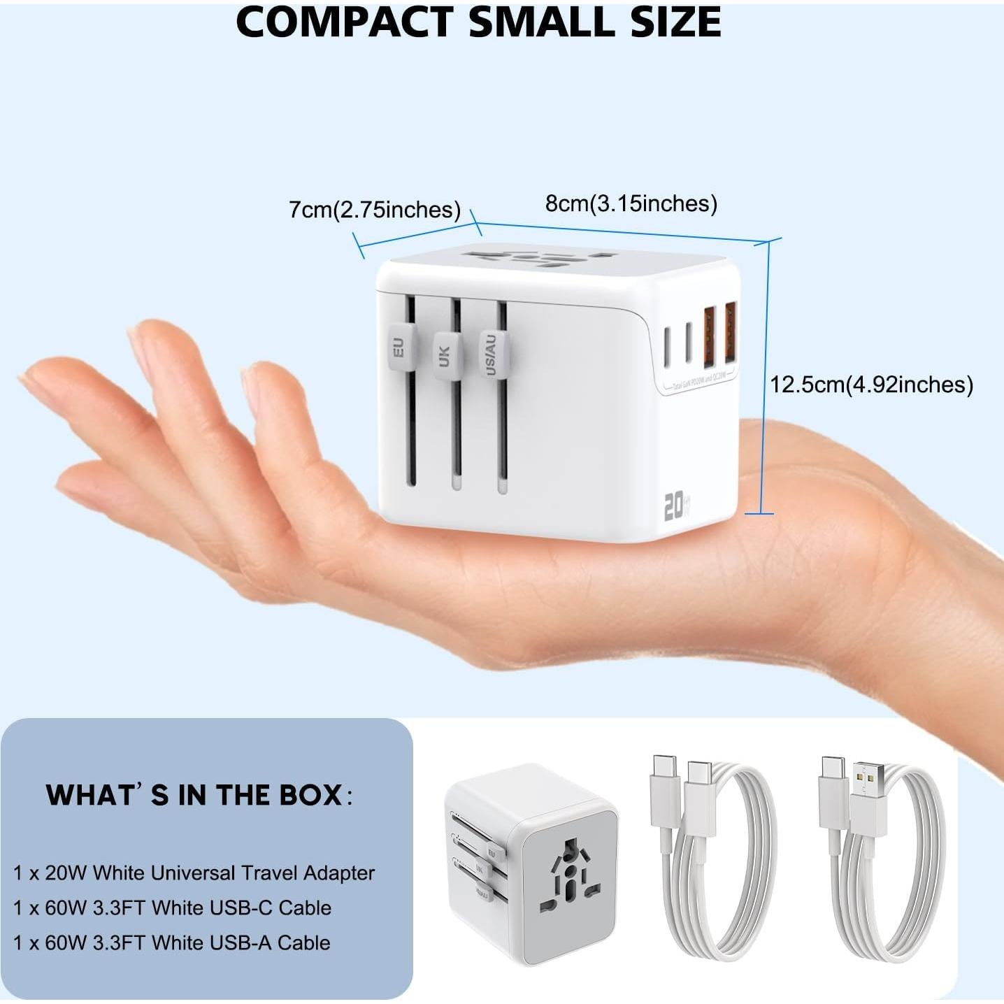 Adaptador de Viaje Universal 20W DONGGUAN 2 Puertos USB-C y A