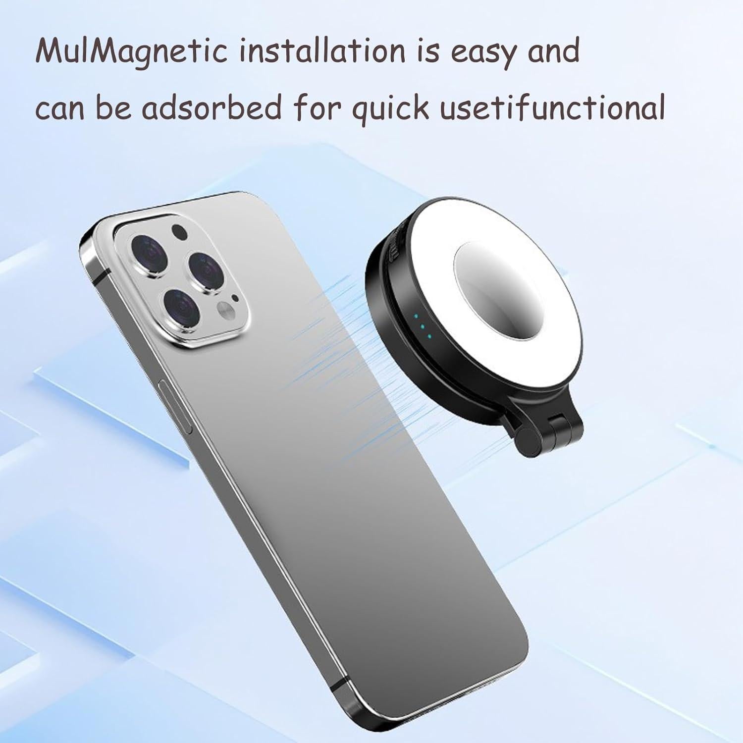 Luz de Selfie Magnética 3 en 1 con Espejo LED 360°