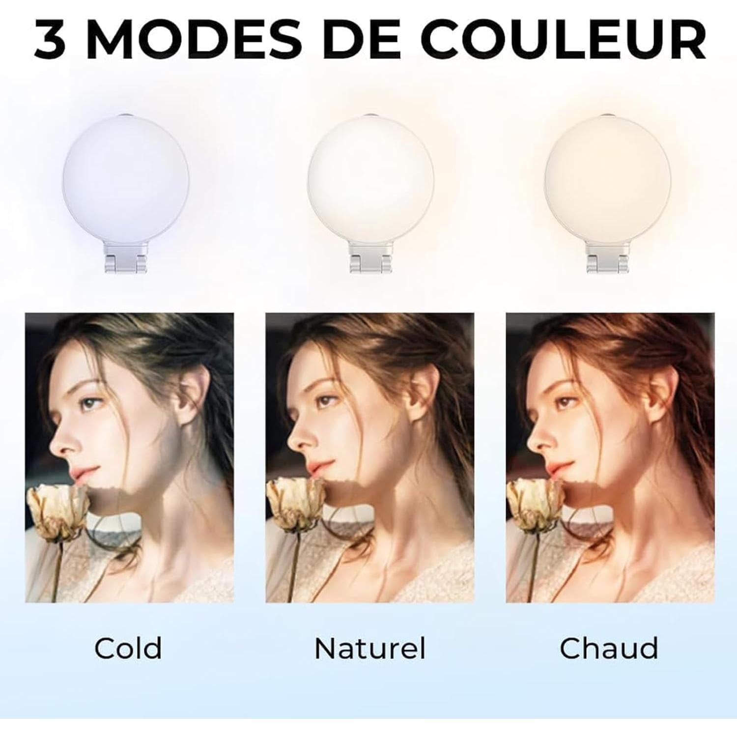 Luz de Selfie Magnética 3 en 1 con Espejo LED 360°