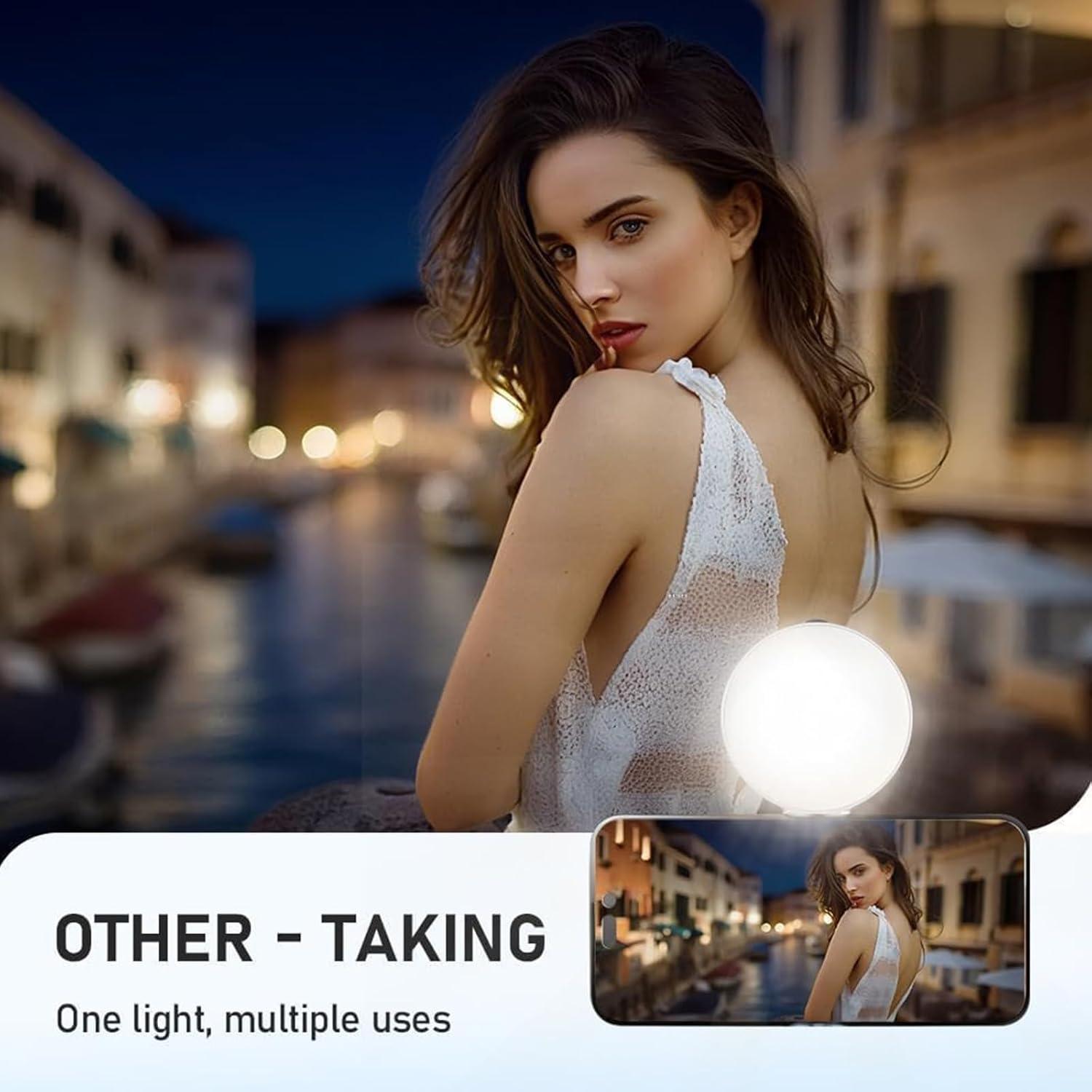 Luz de Selfie Magnética 3 en 1 con Espejo LED 360°