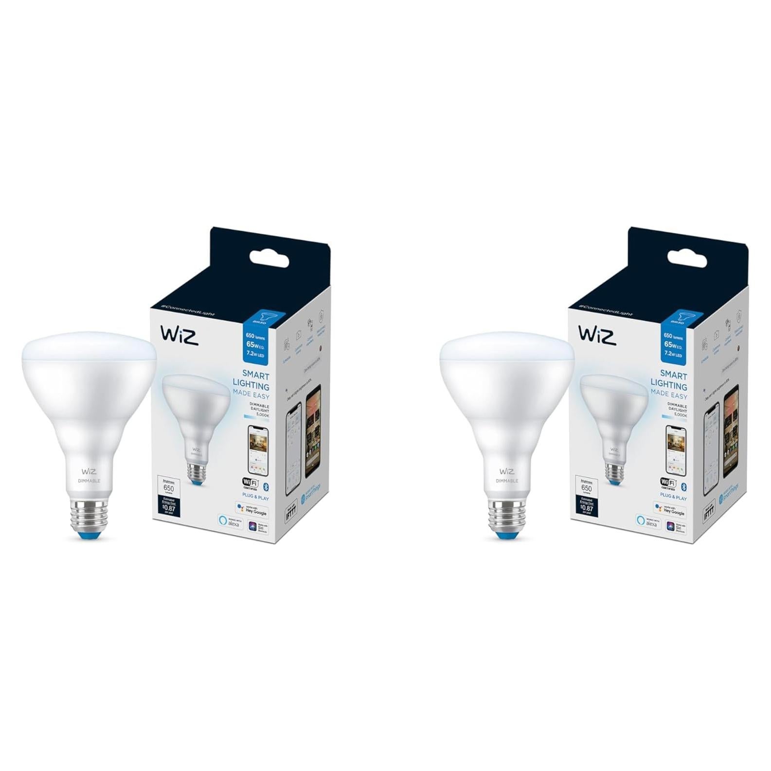 Bombillas LED Inteligentes WiZ BR30 65W - Paquete de 2 - 650 Lúmenes - Blanco de Día 5000K - Control por App y Voz