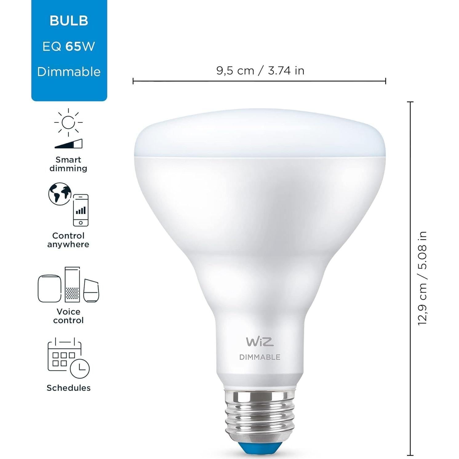 Bombillas LED Inteligentes WiZ BR30 65W - Paquete de 2 - 650 Lúmenes - Blanco de Día 5000K - Control por App y Voz