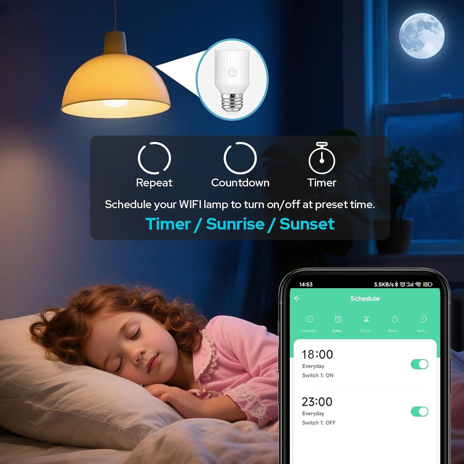 Adaptador de Enchufe Inteligente Wi-Fi LoraTap E26/E27, 60W