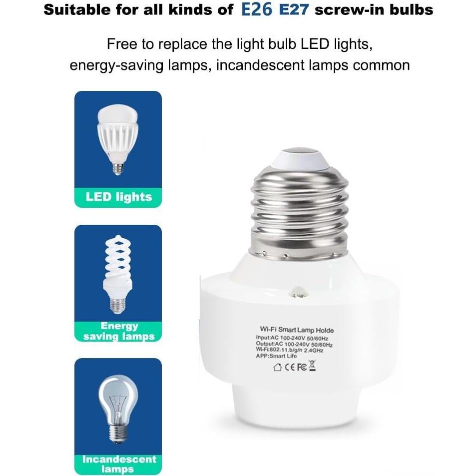 Adaptador Socket Bombilla WiFi Inteligente QIACHIP E26 500W