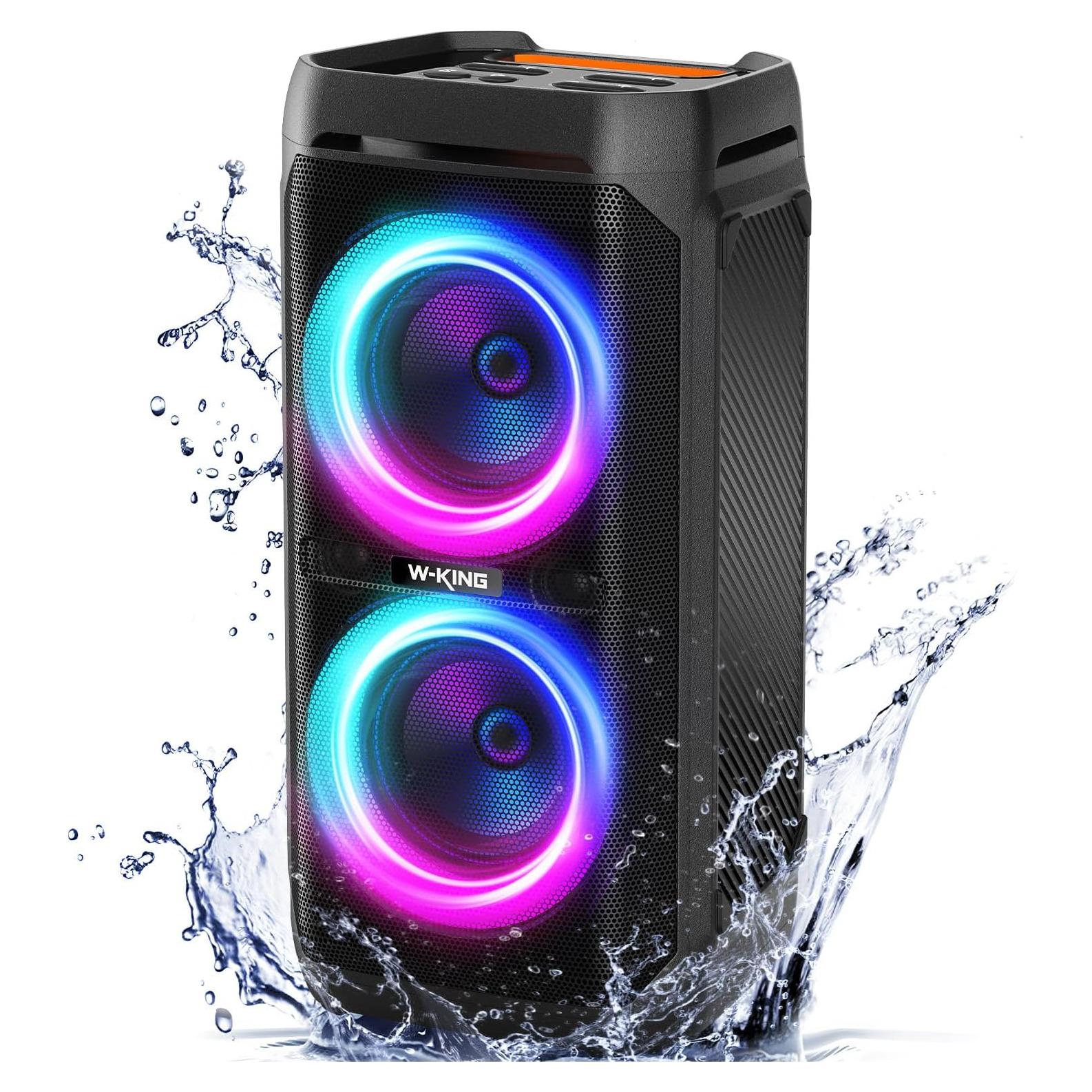 W-KING 240W Portable Bluetooth Speaker,Loud Boombox with Deep Bass Subwoofers, IPX6 Waterproof Party Outdoor Speaker, Speakers Bluetooth Wireless, RGB Lights, 24H, Mic&Guitar Input, Echo, EQ,AUX