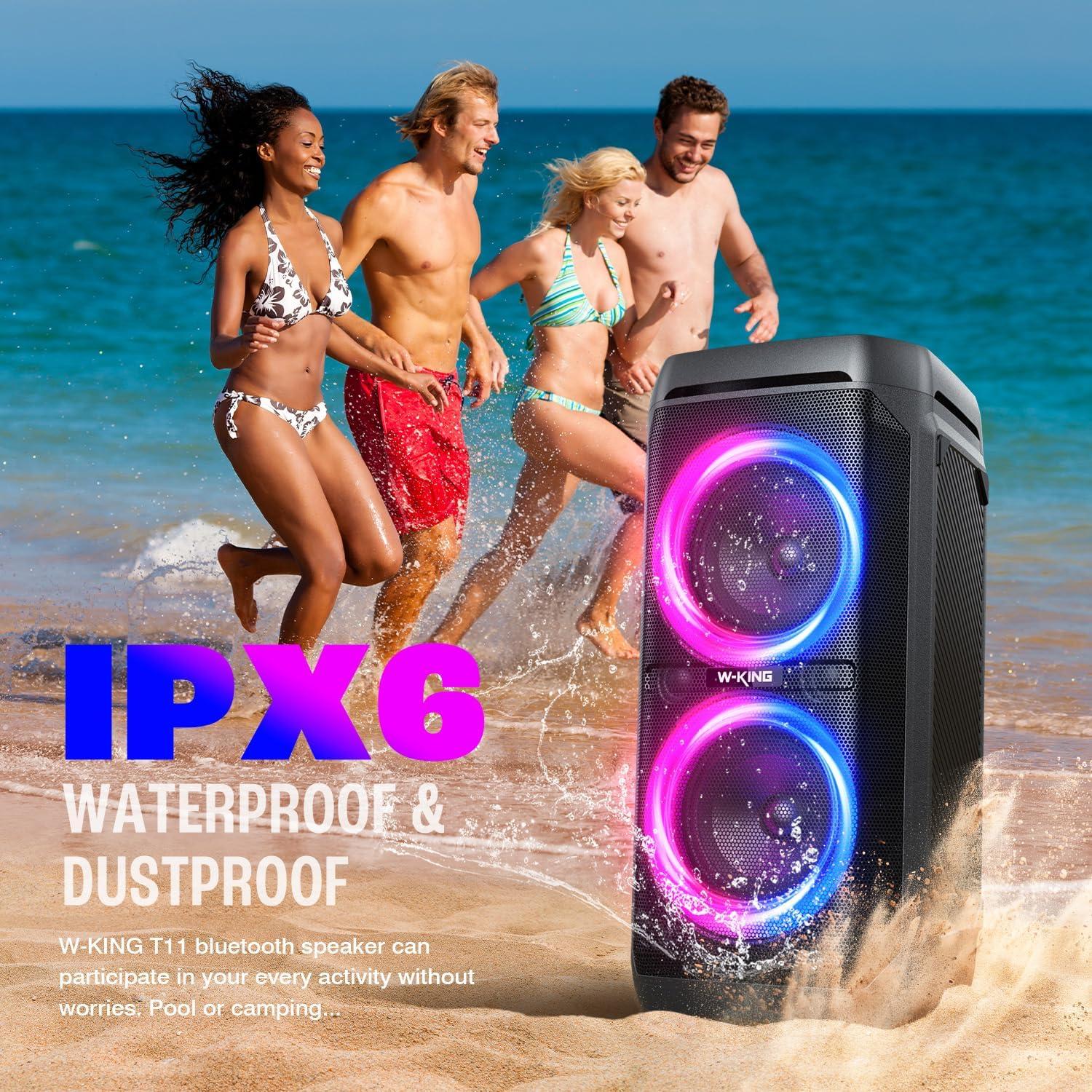 W-KING 240W Portable Bluetooth Speaker,Loud Boombox with Deep Bass Subwoofers, IPX6 Waterproof Party Outdoor Speaker, Speakers Bluetooth Wireless, RGB Lights, 24H, Mic&Guitar Input, Echo, EQ,AUX