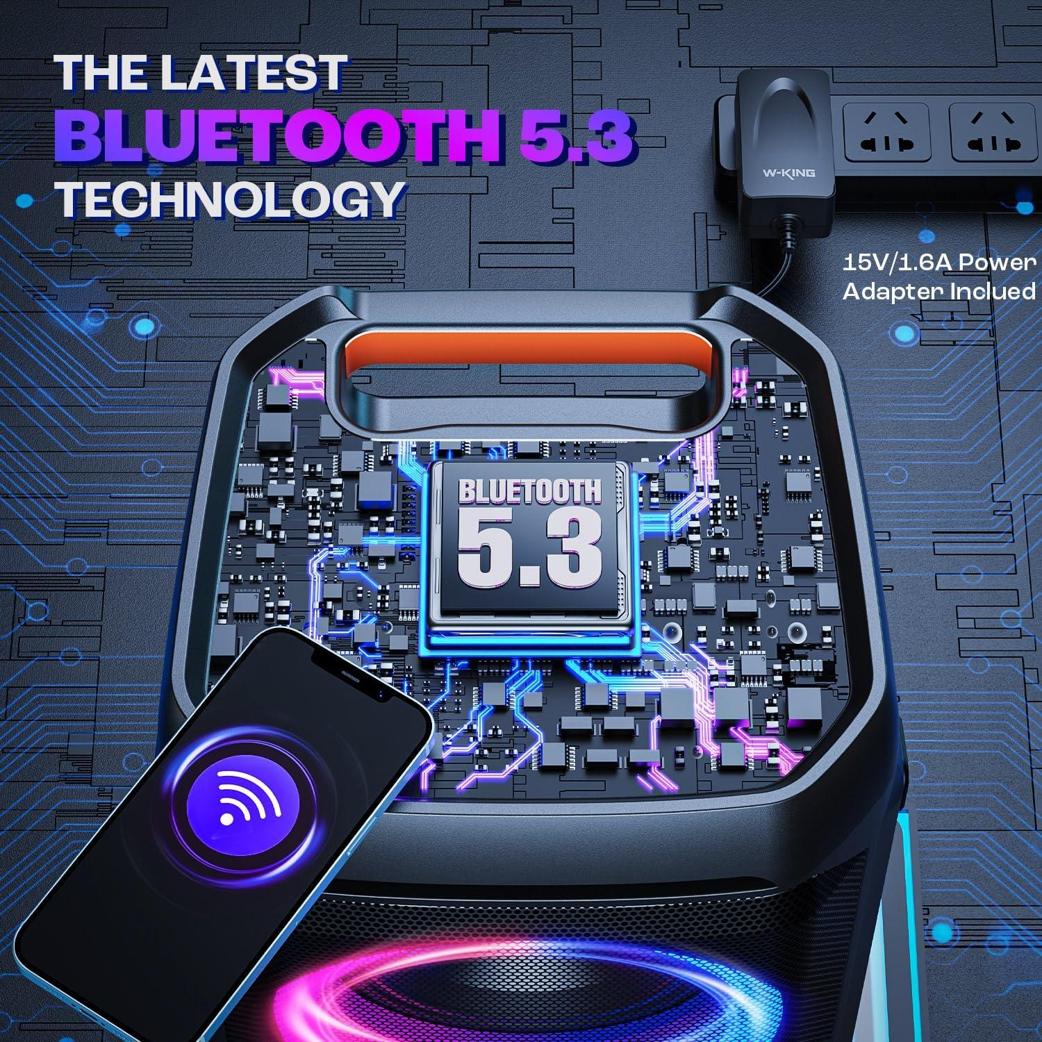 W-KING 240W Portable Bluetooth Speaker,Loud Boombox with Deep Bass Subwoofers, IPX6 Waterproof Party Outdoor Speaker, Speakers Bluetooth Wireless, RGB Lights, 24H, Mic&Guitar Input, Echo, EQ,AUX