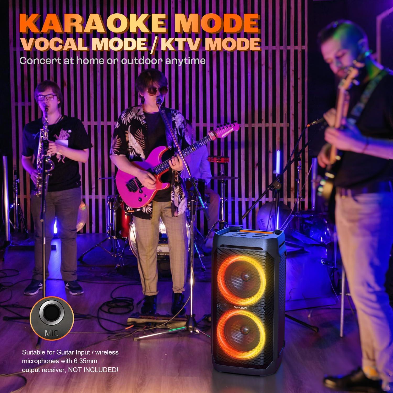 W-KING 240W Portable Bluetooth Speaker,Loud Boombox with Deep Bass Subwoofers, IPX6 Waterproof Party Outdoor Speaker, Speakers Bluetooth Wireless, RGB Lights, 24H, Mic&Guitar Input, Echo, EQ,AUX