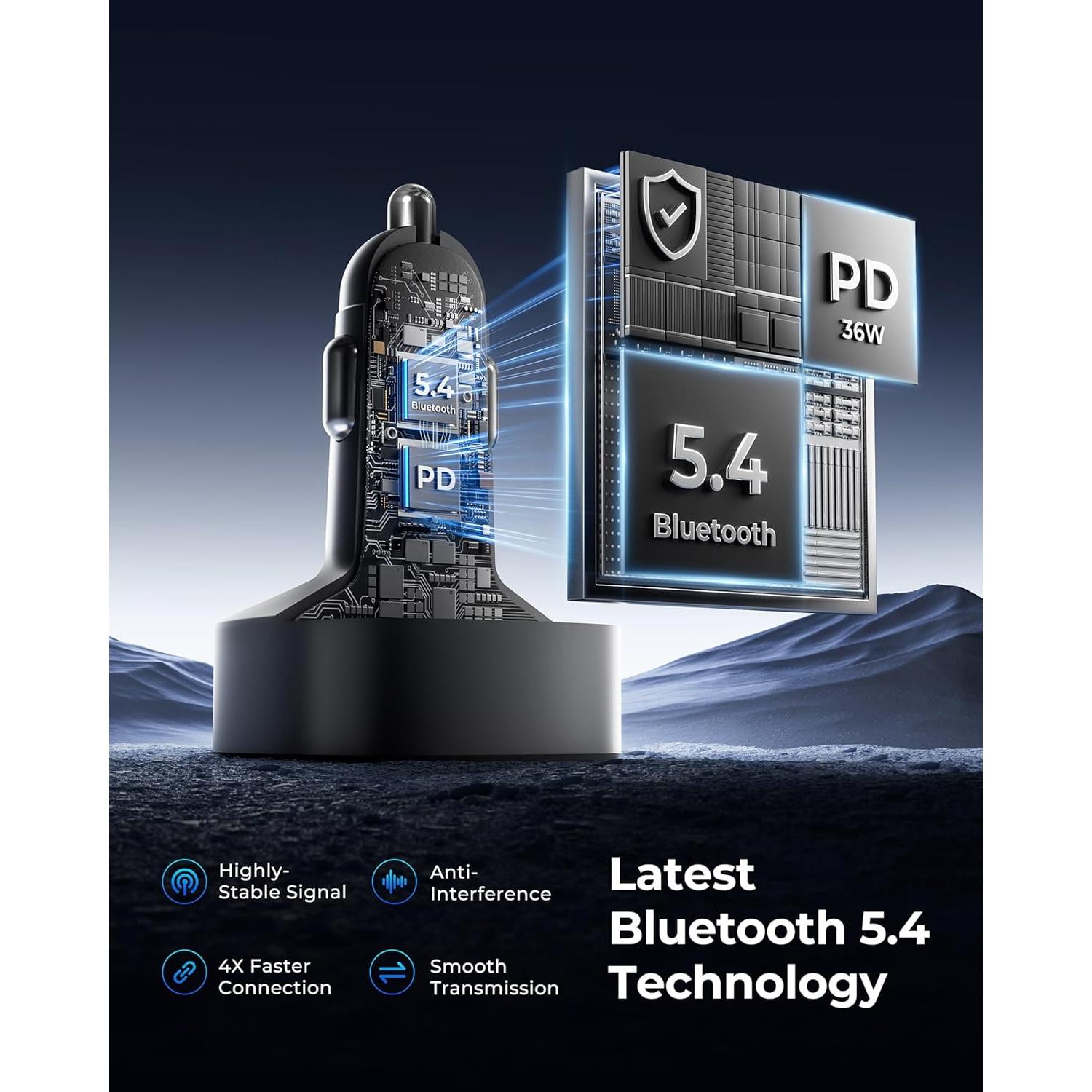 Adaptador Bluetooth 5.4 LENCENT FM Carga Rápida 54W