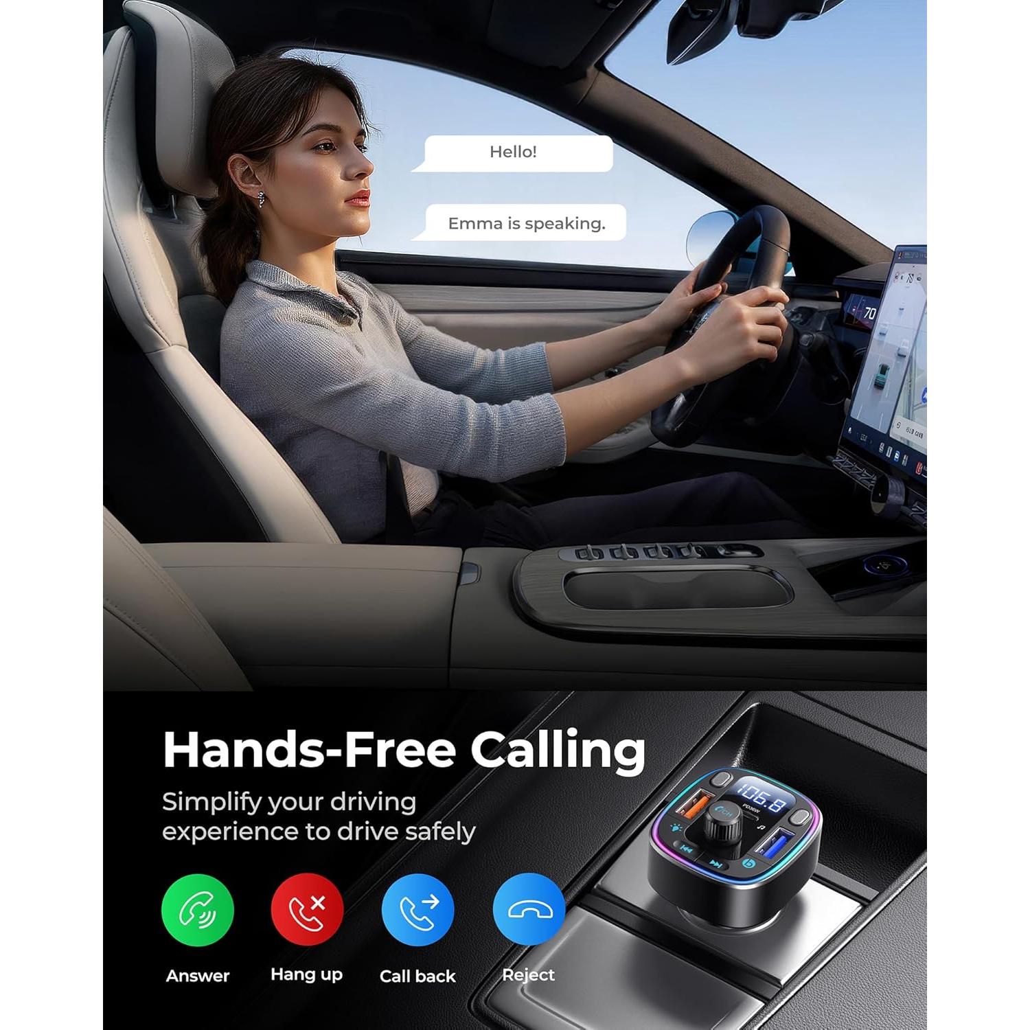 Adaptador Bluetooth 5.4 LENCENT FM Carga Rápida 54W