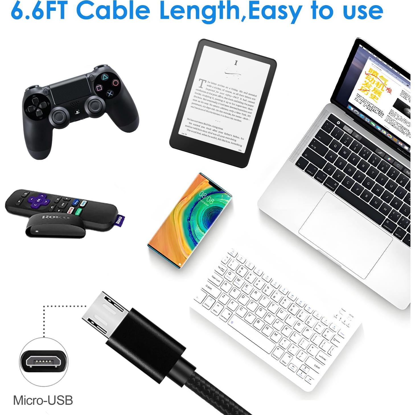 Cable de Carga Micro USB TCKN 2m para PS4, Xbox One, Roku