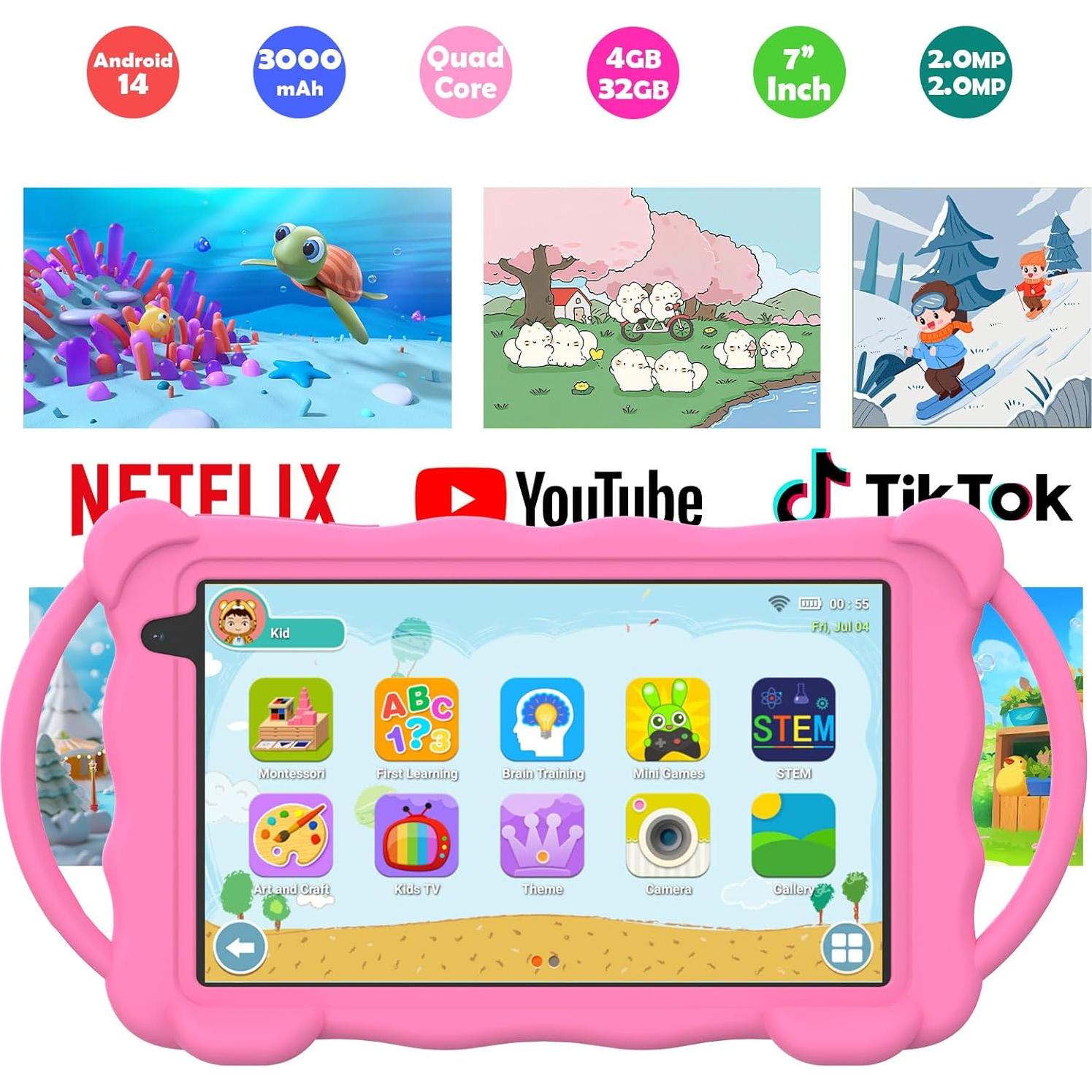 Tableta para Niños Nyxolaria Q3K 7" 32GB Android 14 Rosa