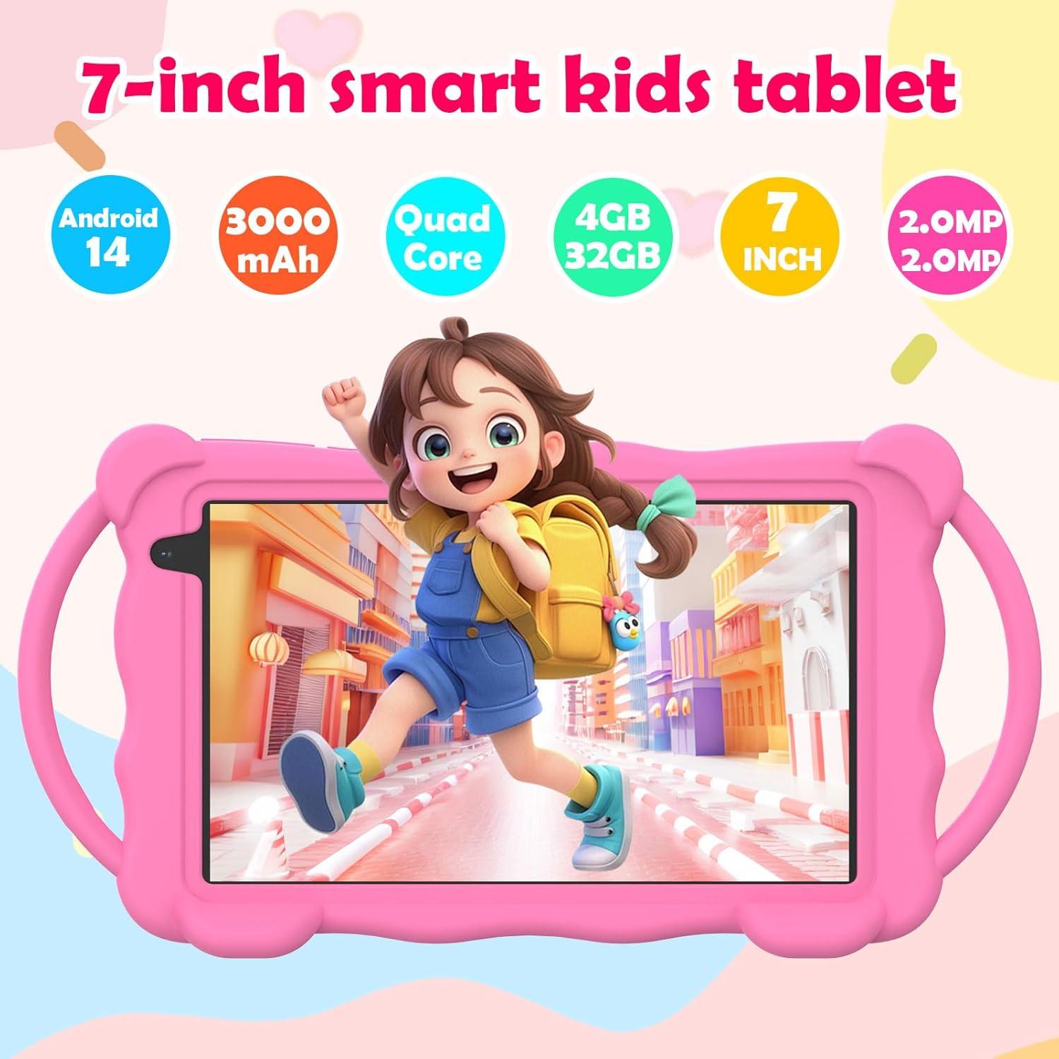 Tableta para Niños Nyxolaria Q3K 7" 32GB Android 14 Rosa