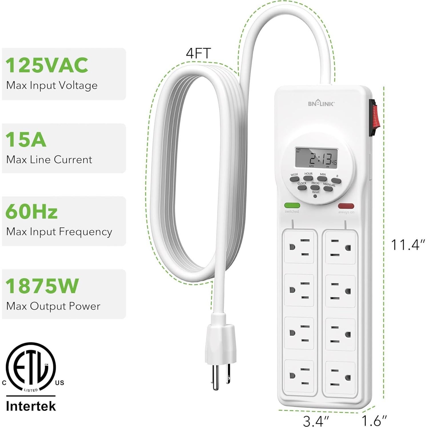 Regleta de Sobretensión BN-LINK 8 Salidas con Temporizador Digital
