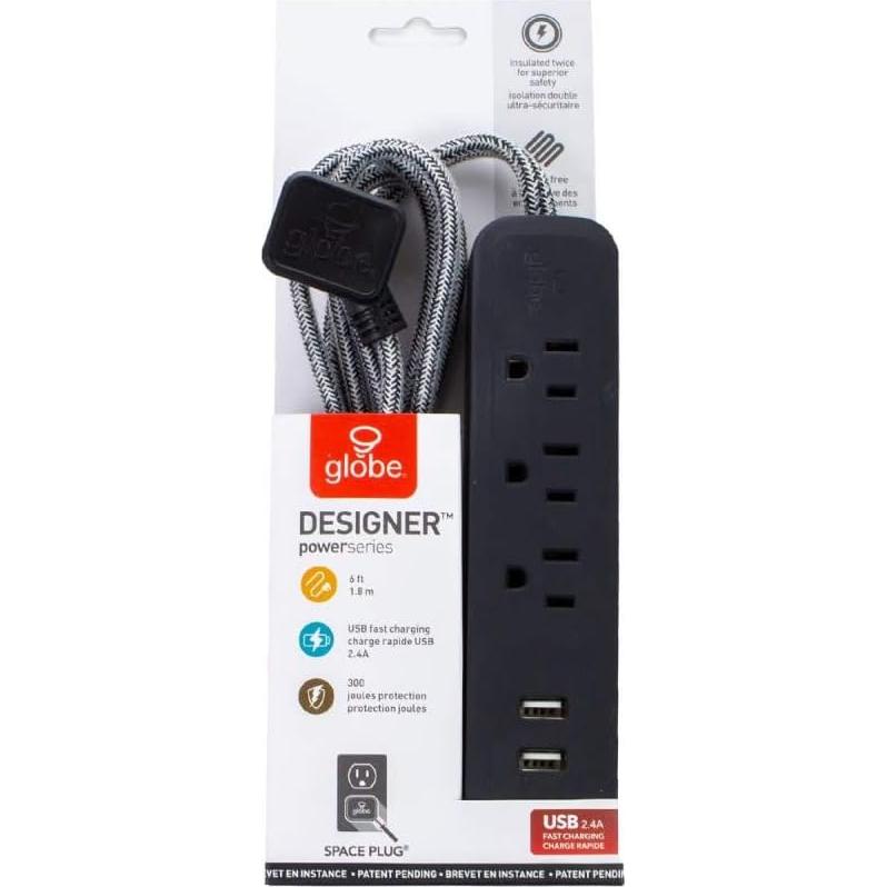 Regleta de Energía Globe Electric 78257 Rosa 3 Salidas USB