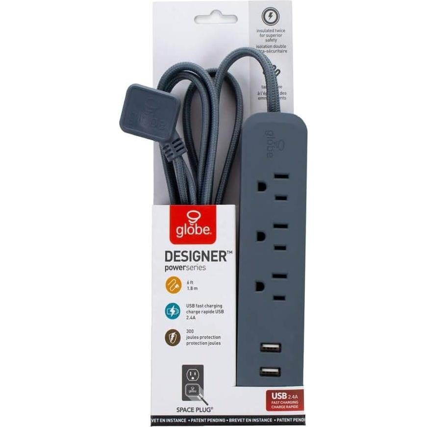 Regleta de Energía Globe Electric 78257 Rosa 3 Salidas USB