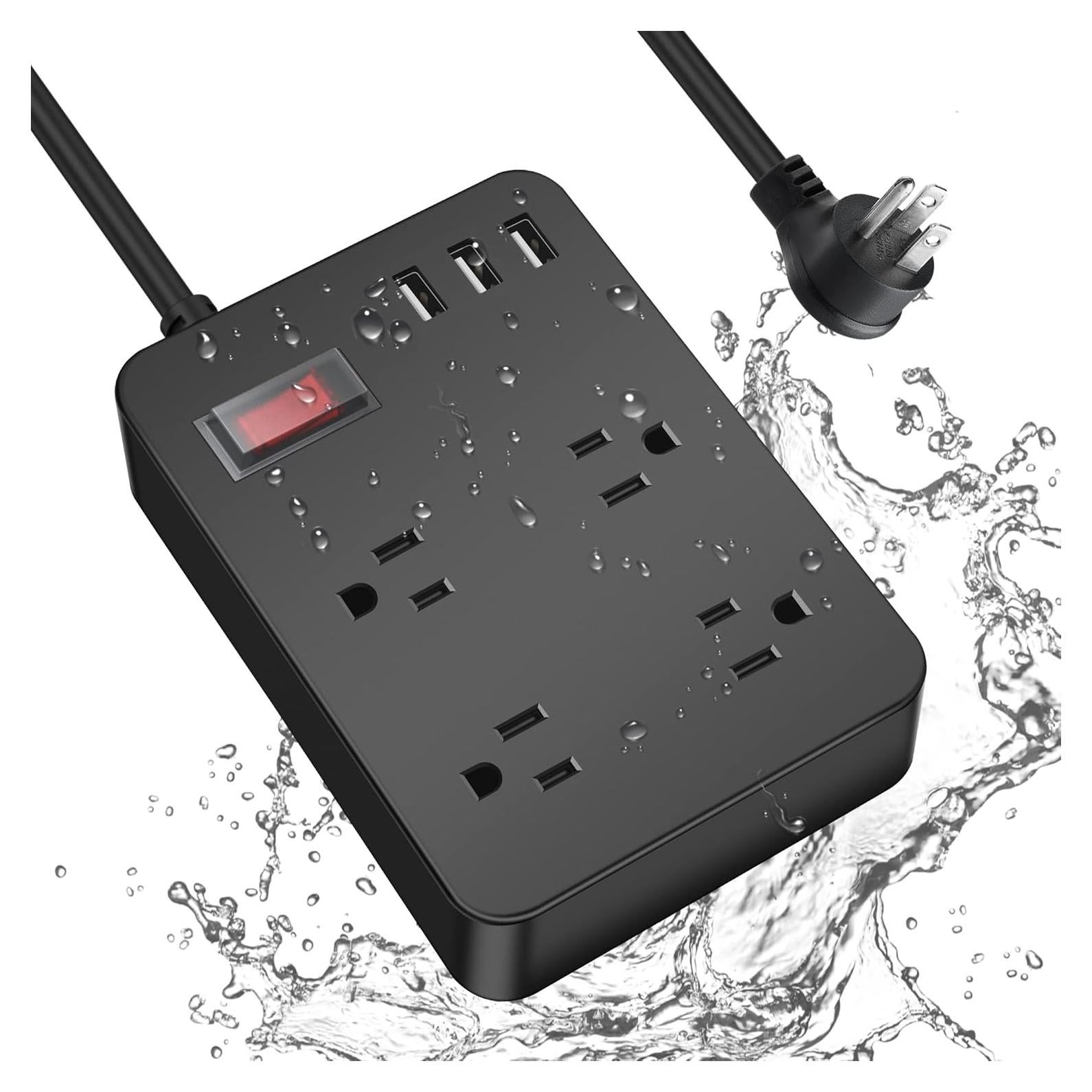 Regleta de Poder JGSTKCITY 120V a Prueba de Agua 4 Salidas 3 USB