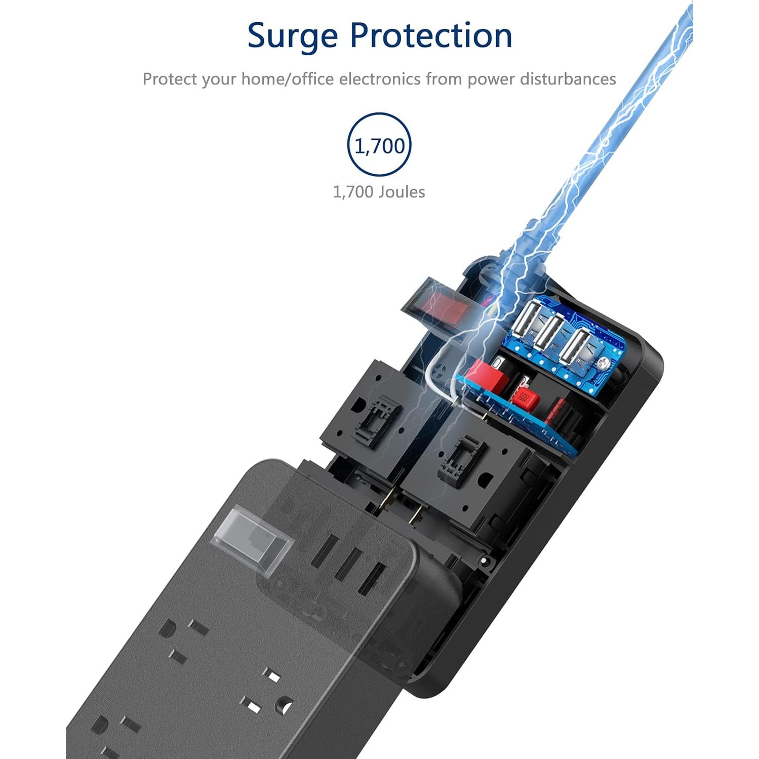 Regleta de Poder JGSTKCITY 120V a Prueba de Agua 4 Salidas 3 USB