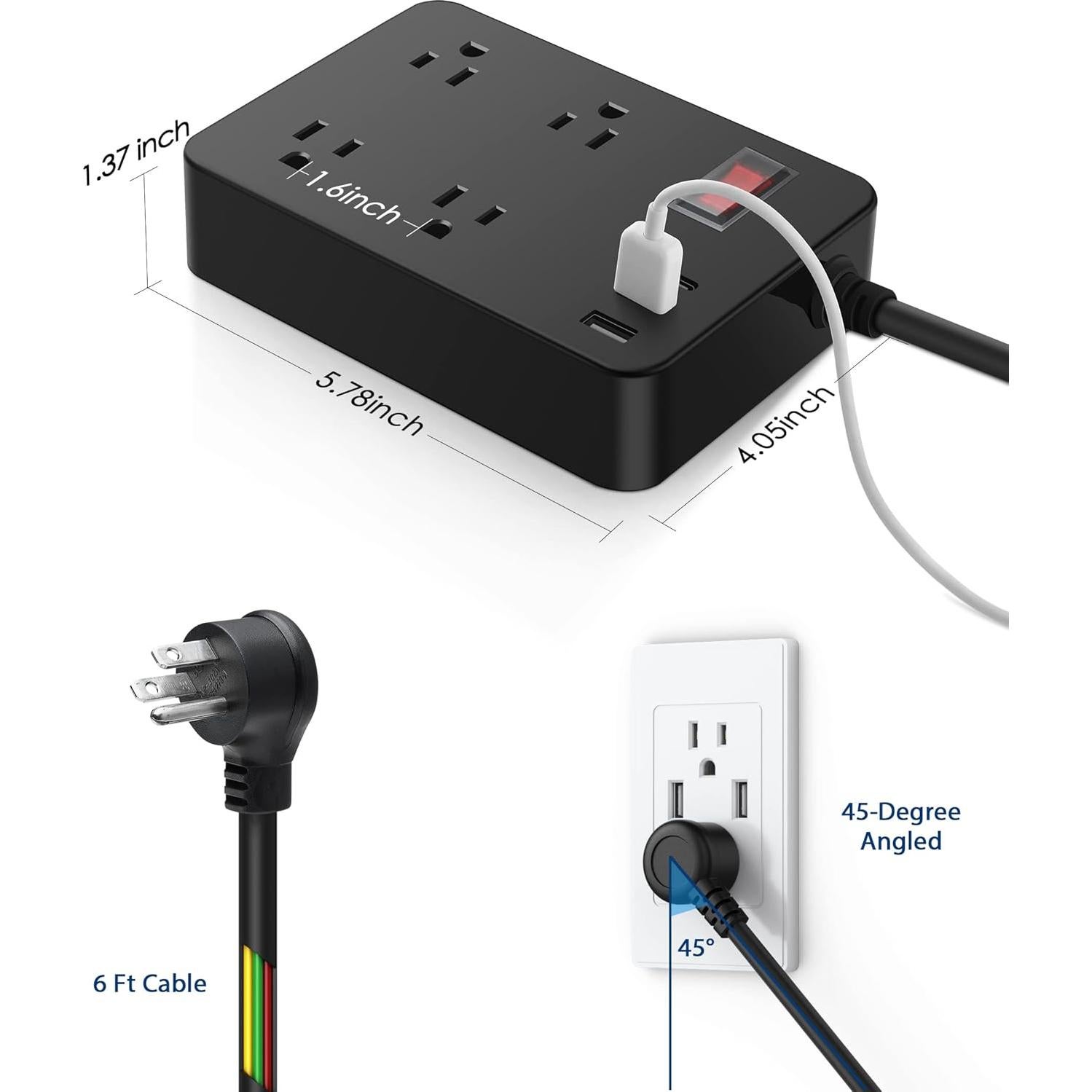 Regleta de Poder JGSTKCITY 120V a Prueba de Agua 4 Salidas 3 USB