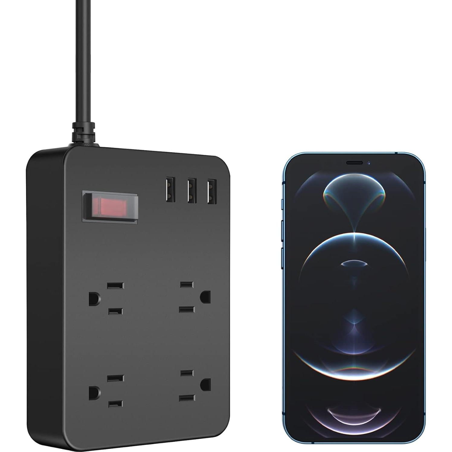 Regleta de Poder JGSTKCITY 120V a Prueba de Agua 4 Salidas 3 USB