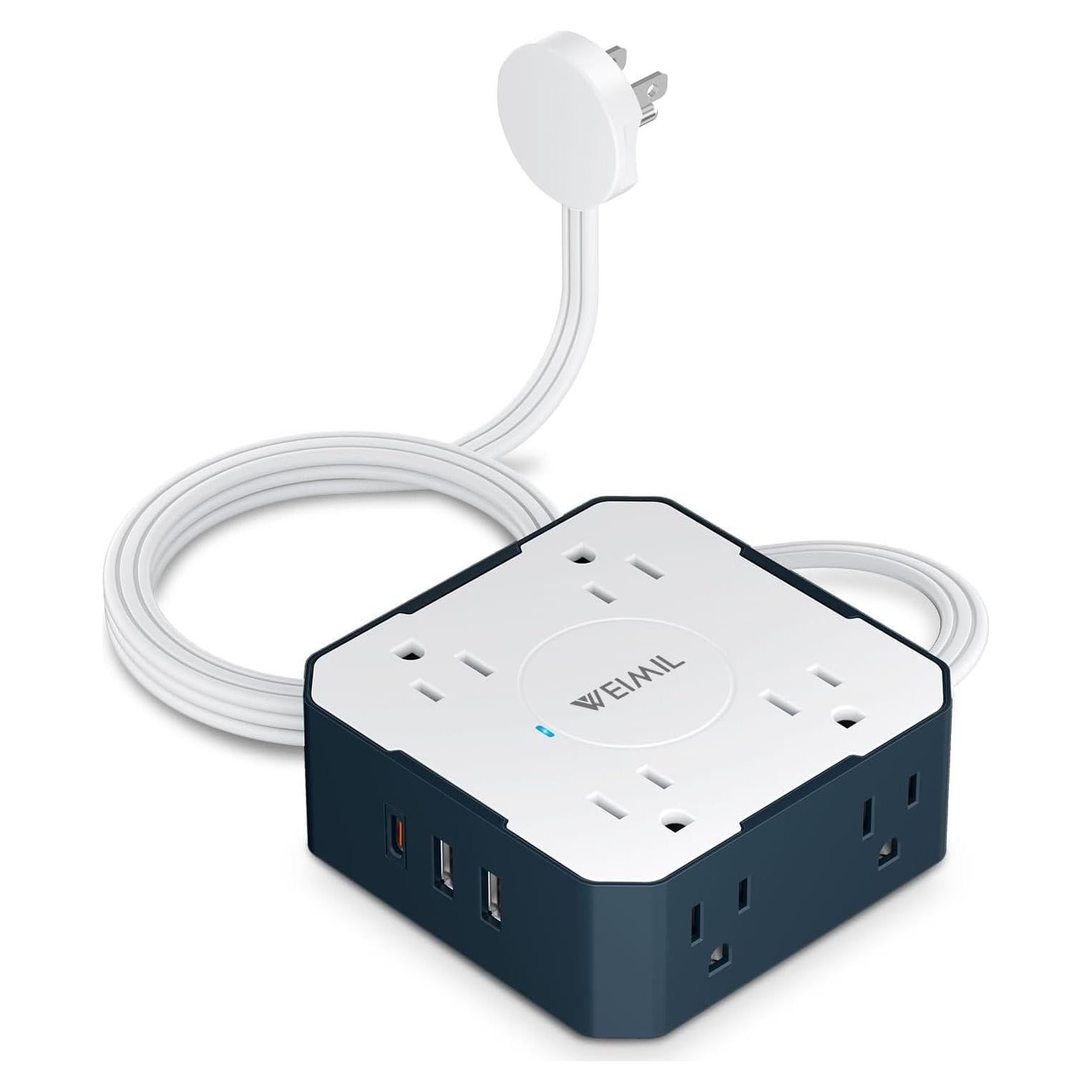 Regleta de Protección WEIMIL 5 Pies 11 en 1 con 8 Salidas AC y 3 USB